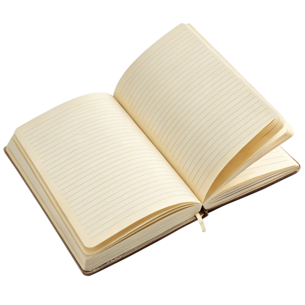 A notebook with a blank page on an isolated background png
