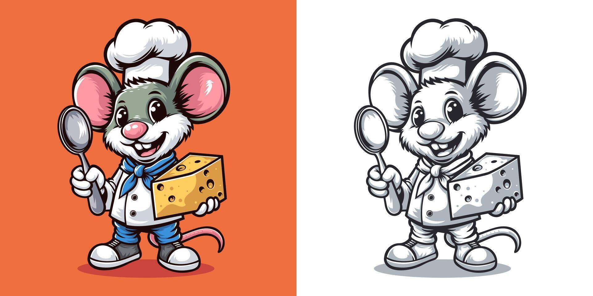 Mouse Chef with Cheese and Spoon vector