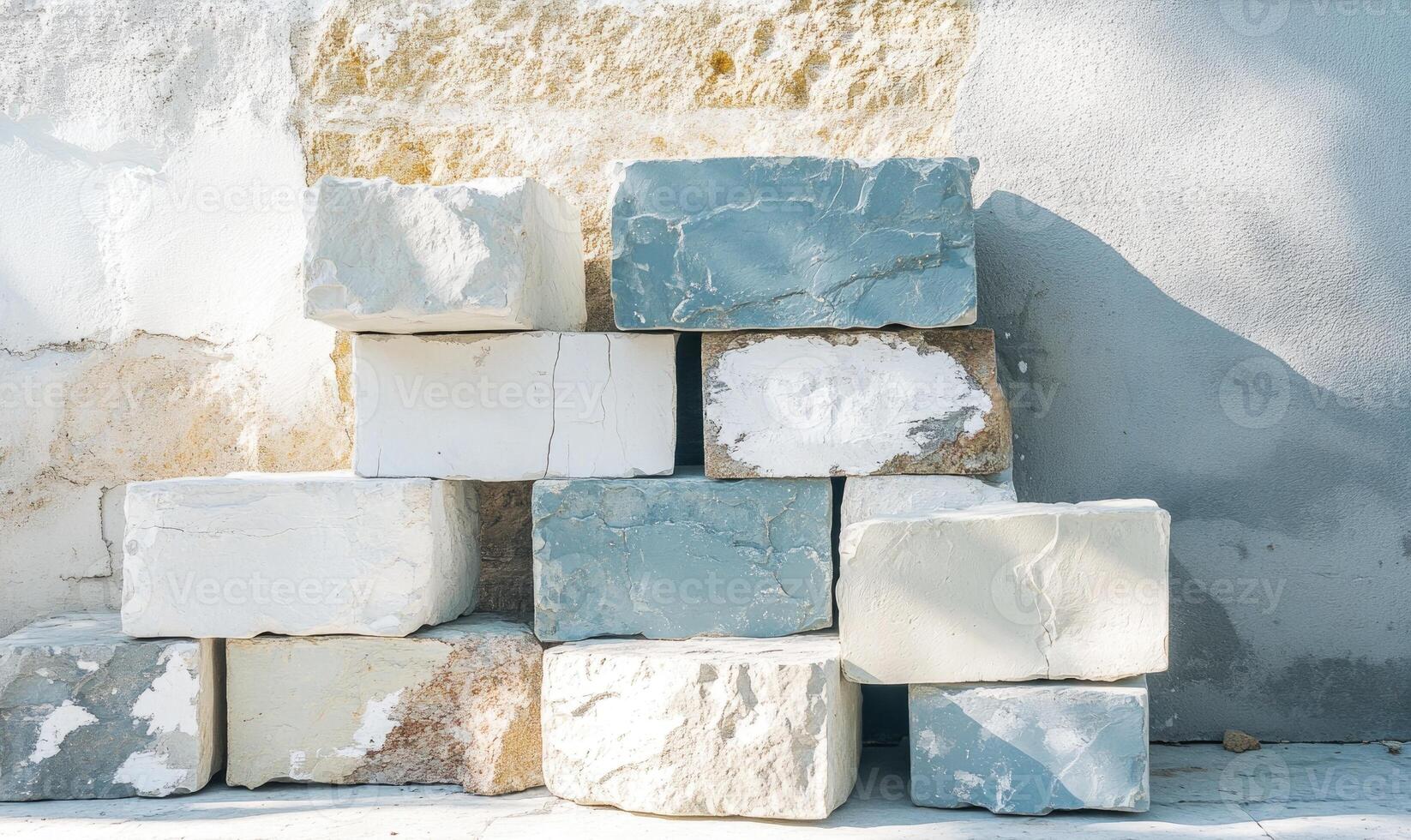 A stack of white and blue bricks photo