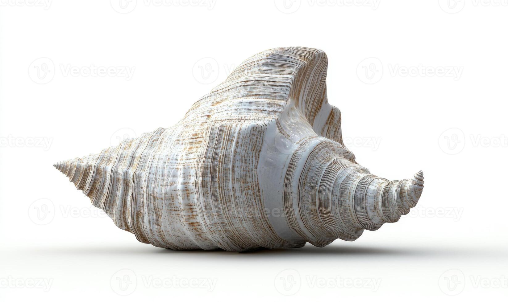 A white shell with a brown spiral photo
