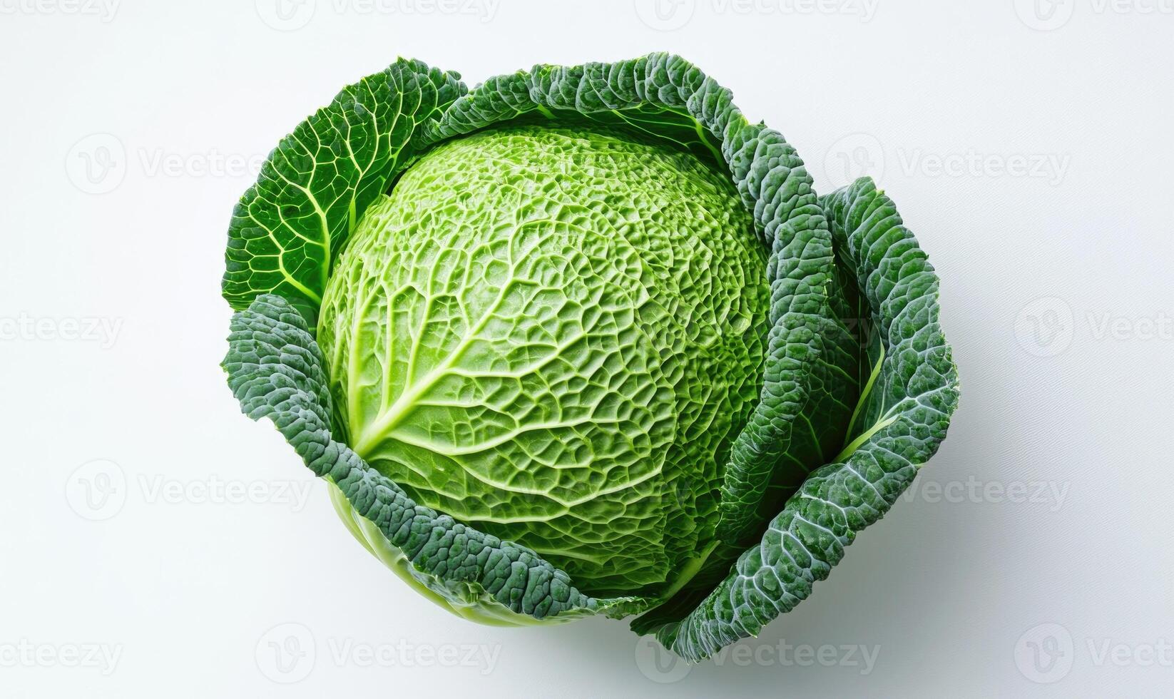 A green cabbage with a leafy top photo