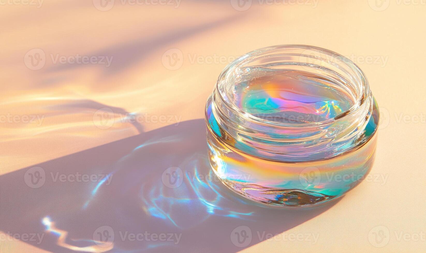 A jar of liquid with a rainbow effect photo