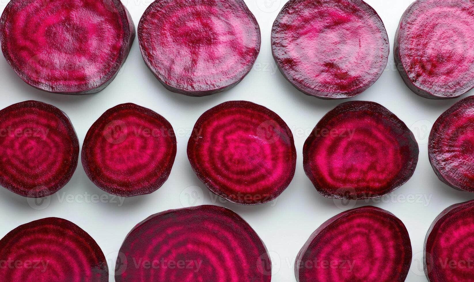 A row of sliced beets are shown in a row photo