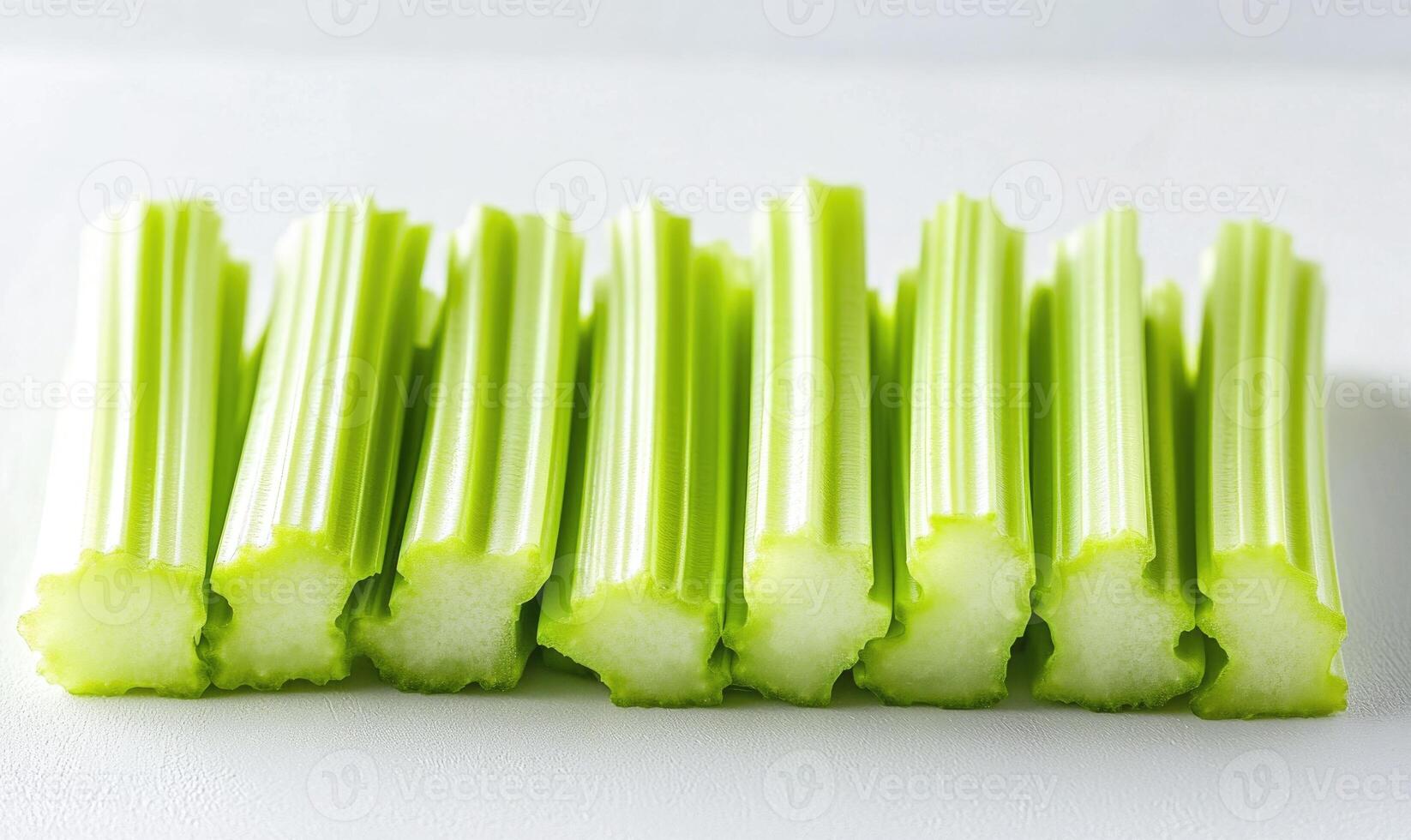 A bunch of celery sticks are cut in half photo