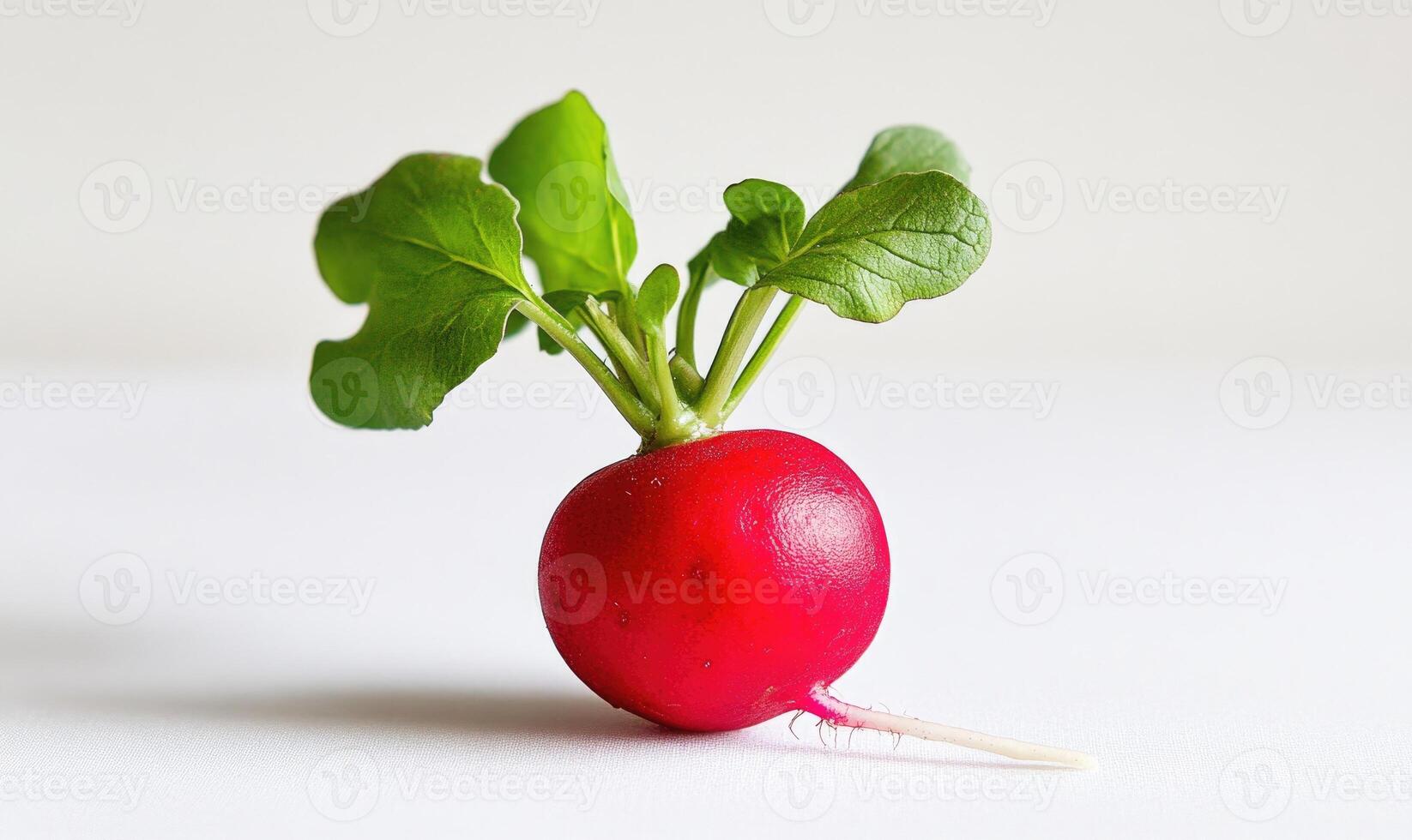 A small red radish with a green leaf on top photo