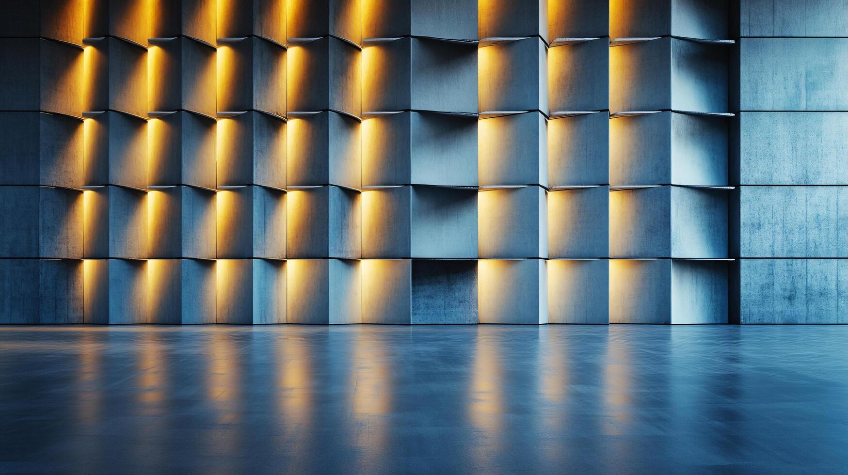 A large wall with many small squares of light shining on it photo