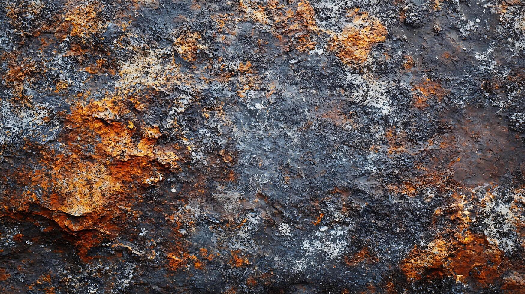 Detailed close-up showcasing textures and patterns on a dark, weathered surface with rust-colored accents and granular details. photo