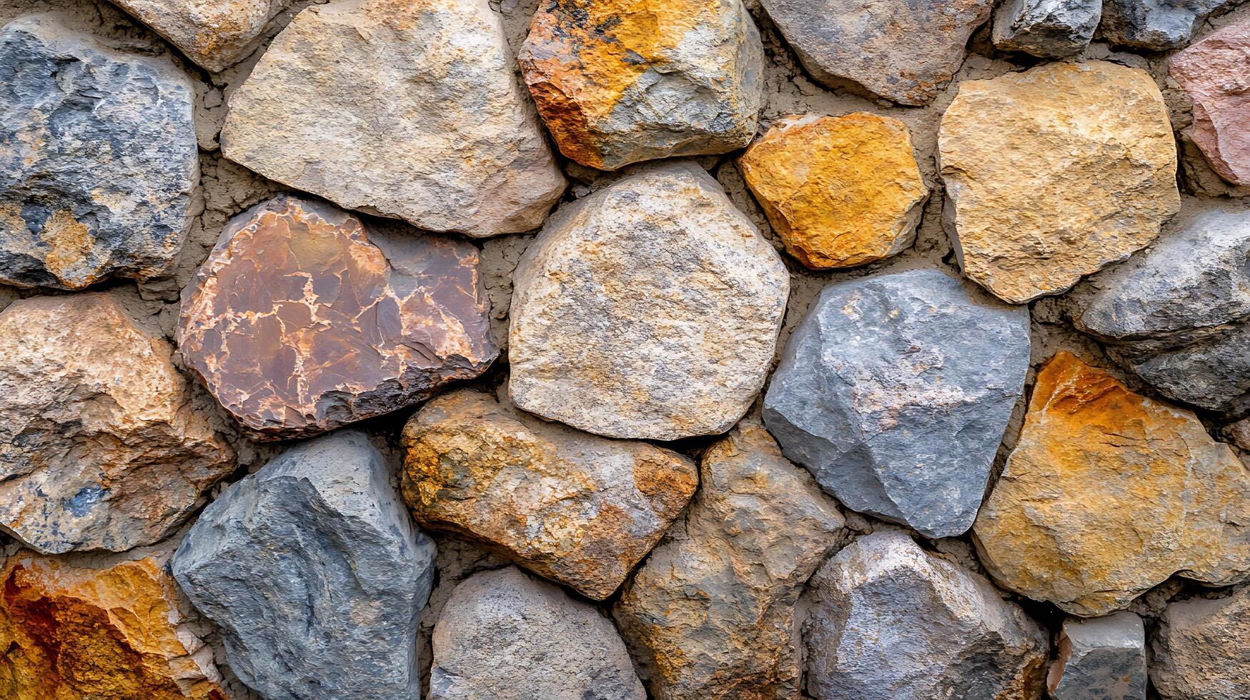 Textured stone wall in varying neutral shades, creating a visually engaging natural pattern ideal for backgrounds and organic designs. photo