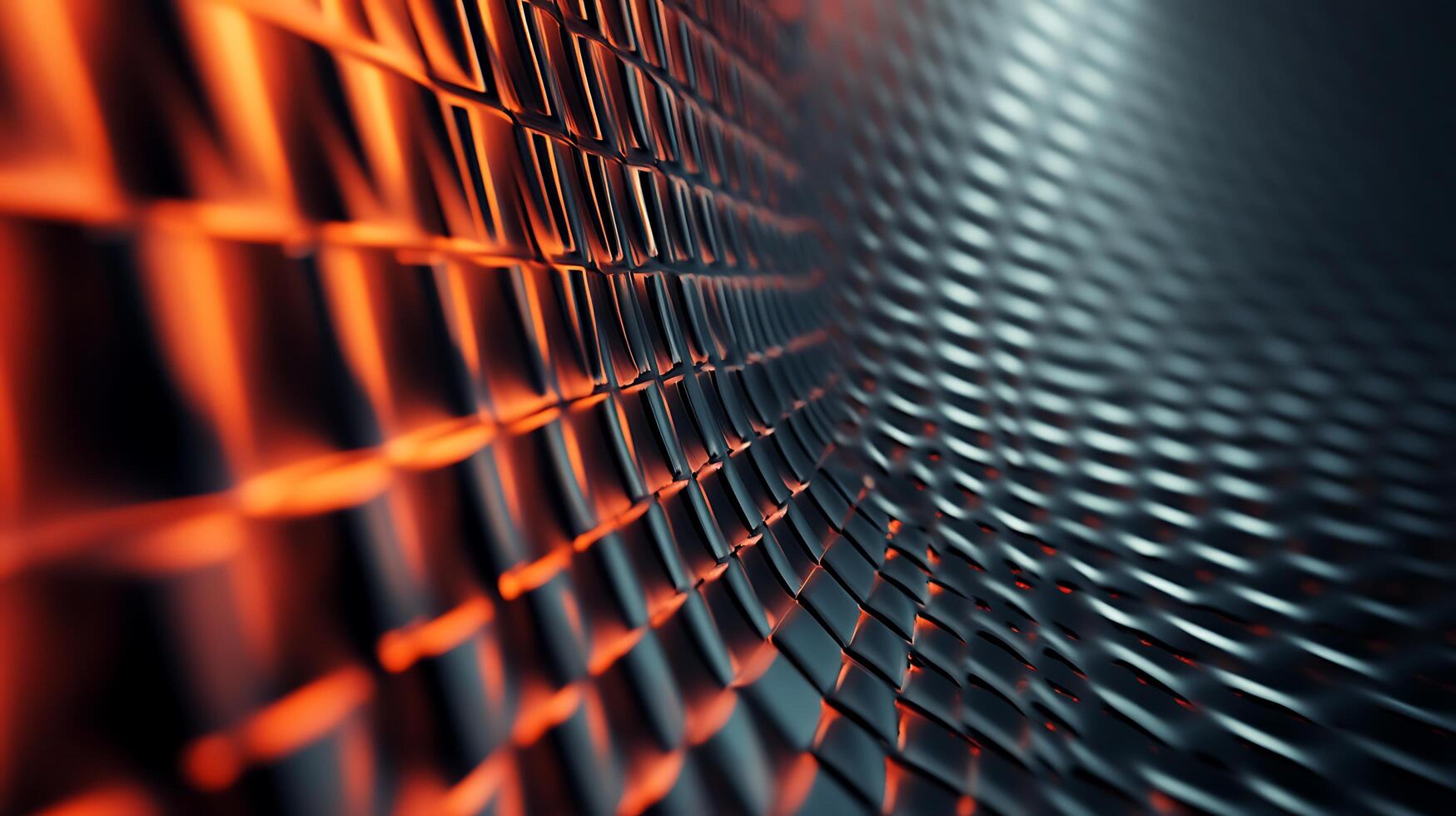 Abstract background with a repeating pattern of metallic geometric shapes, orange light reflections creating a striking contrast photo