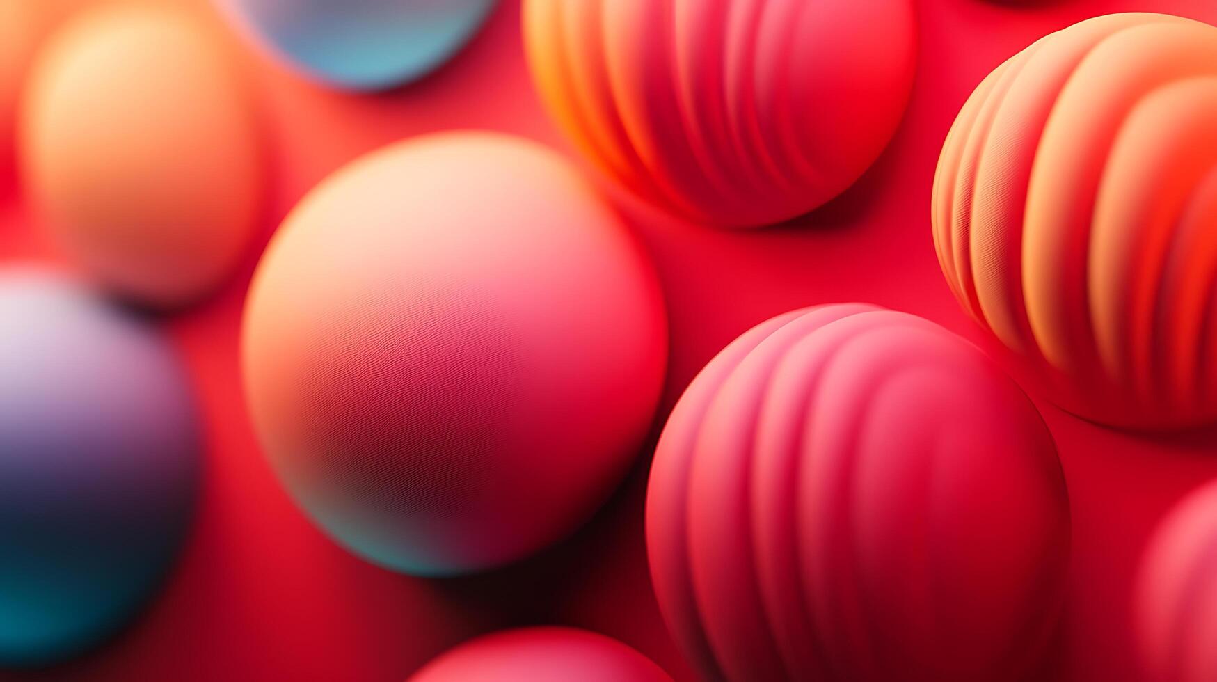 Close-up of vibrant spheres with smooth and textured surfaces, creating a visually appealing and abstract composition. photo
