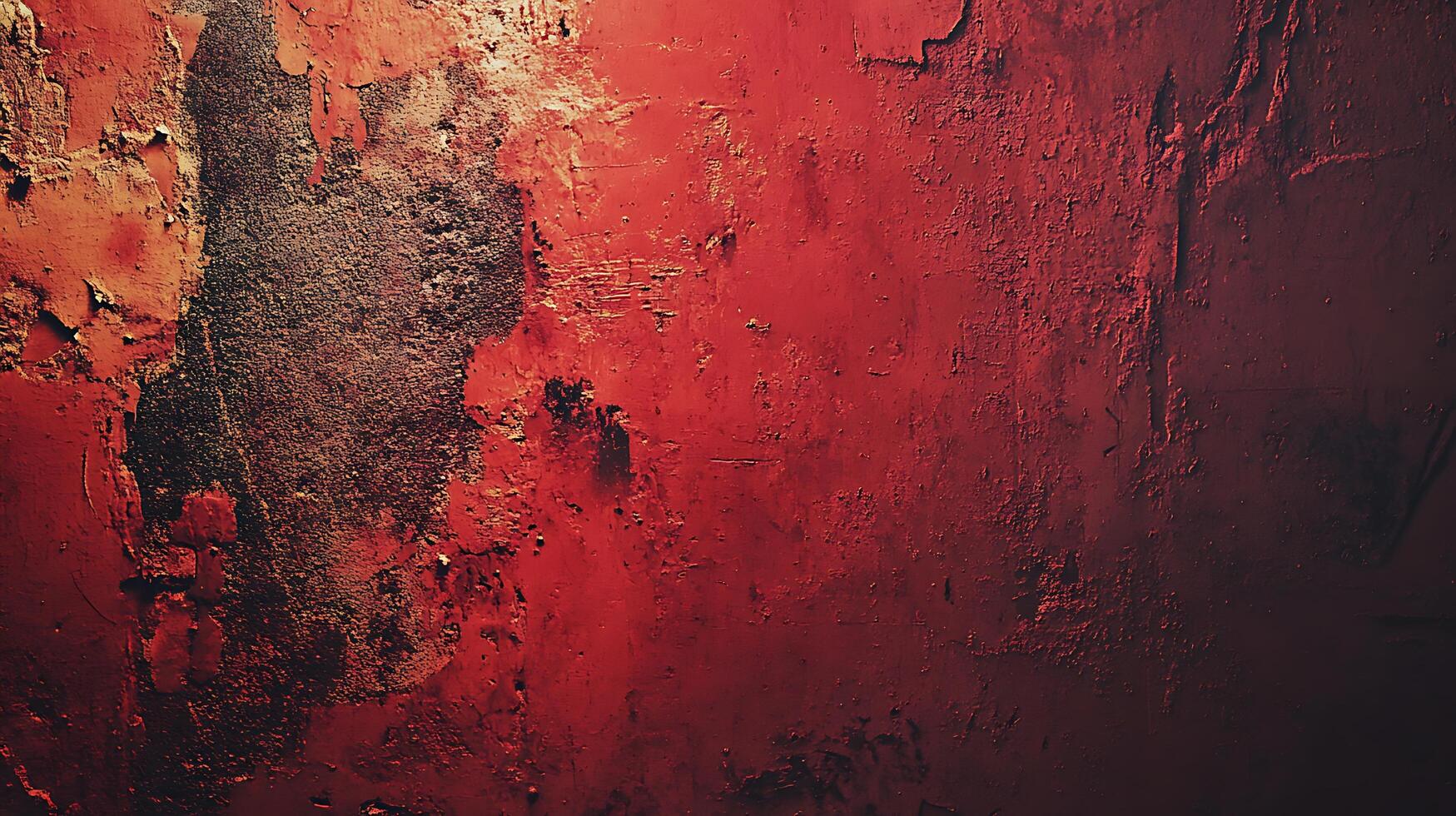 Weathered red wall texture with peeling paint, creating a grunge background. Close-up shot revealing texture detail and aged appearance. photo