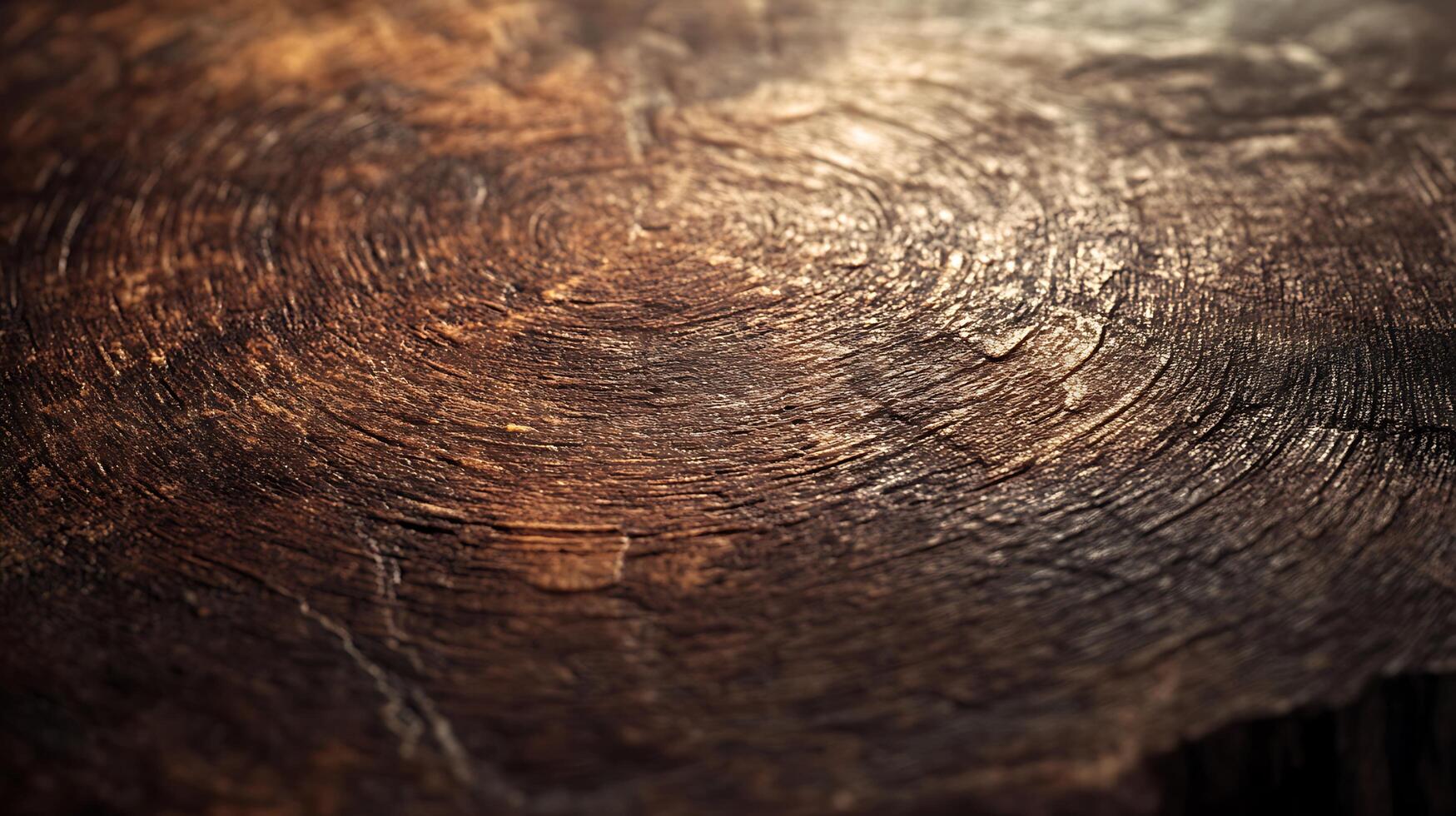 Close-up of a naturally textured, dark brown wooden surface with visible grain patterns and polished with a glossy finish. photo