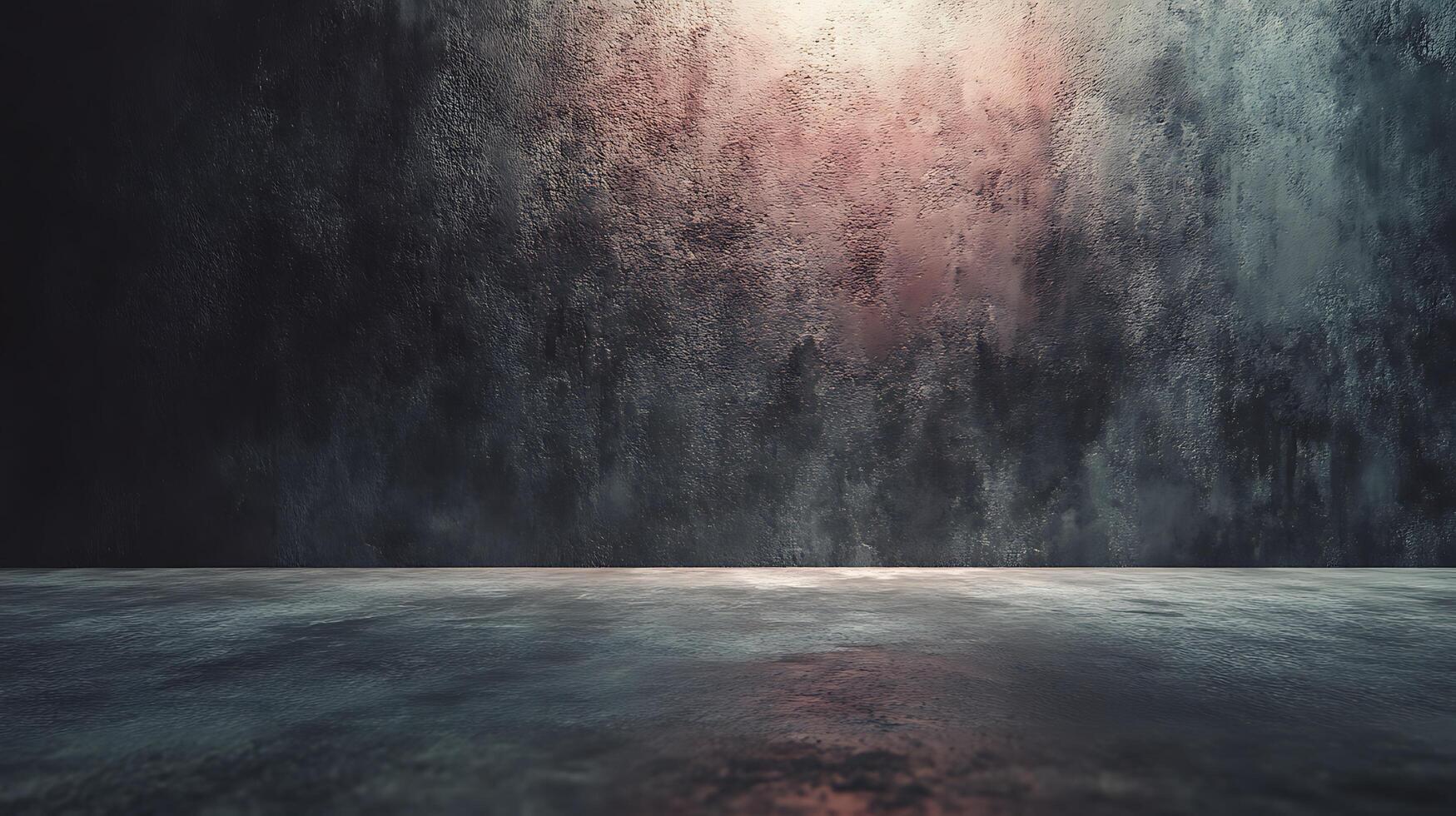 Textured background featuring an aged wall with a subtle light accent, creating a dark and mysterious atmosphere and a smooth flooring texture. photo