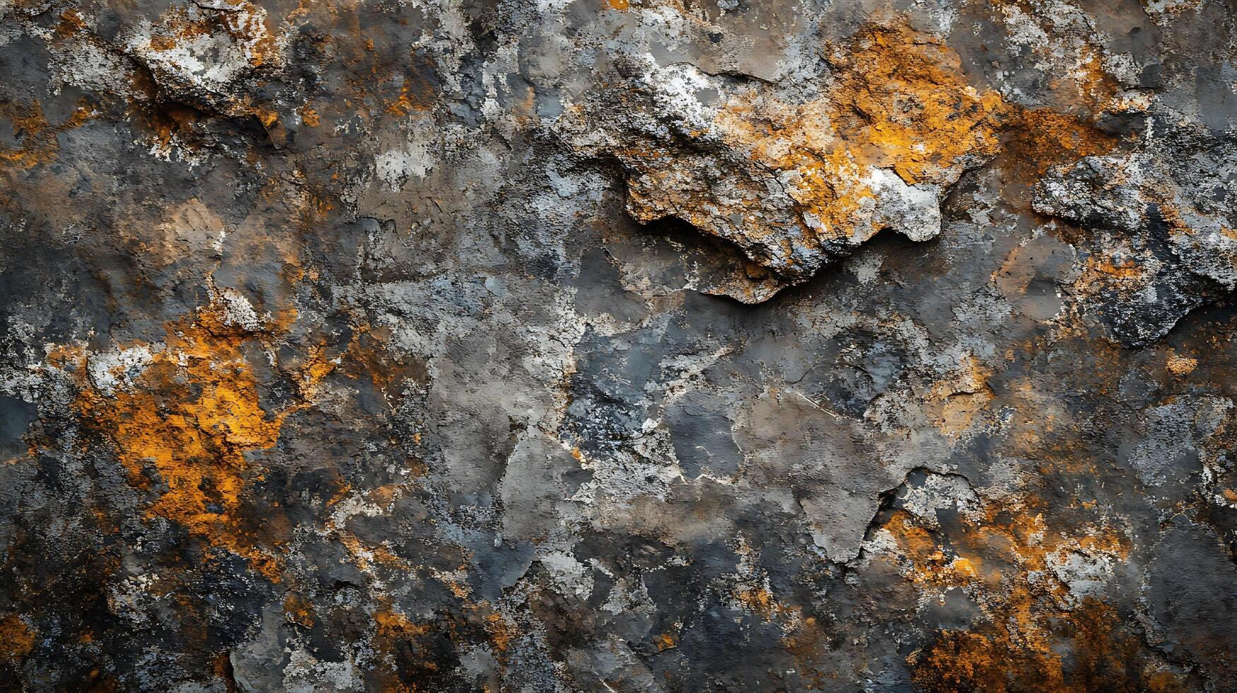 A gritty, textured surface with a mix of grey, white, and orange tones, reminiscent of aged metal or stone, showcases natural weathering patterns. photo
