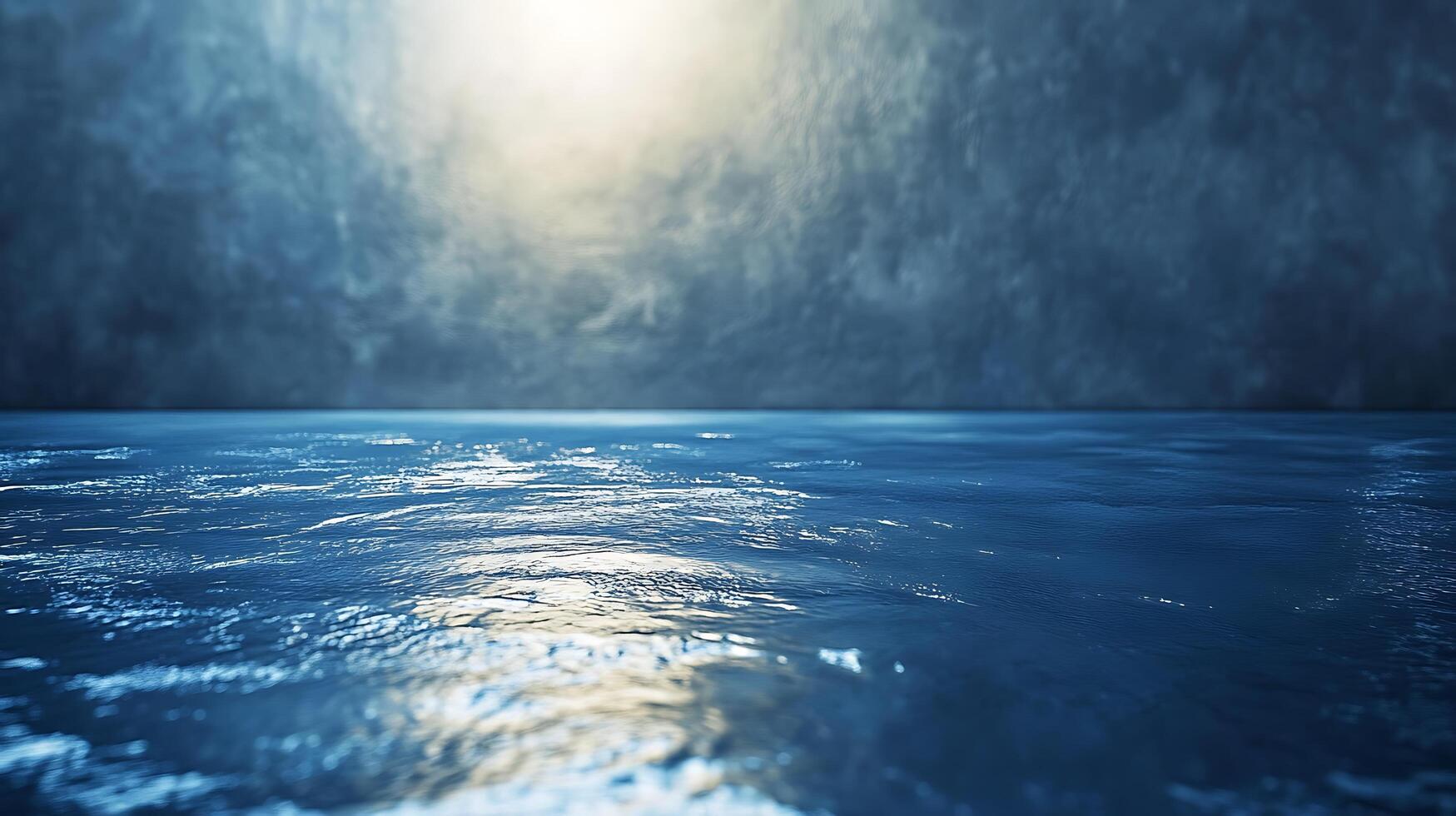 Serene, vast ocean meets a cloudy horizon, bathed in a soft, diffused light, evoking feelings of tranquility and the immensity of nature. photo
