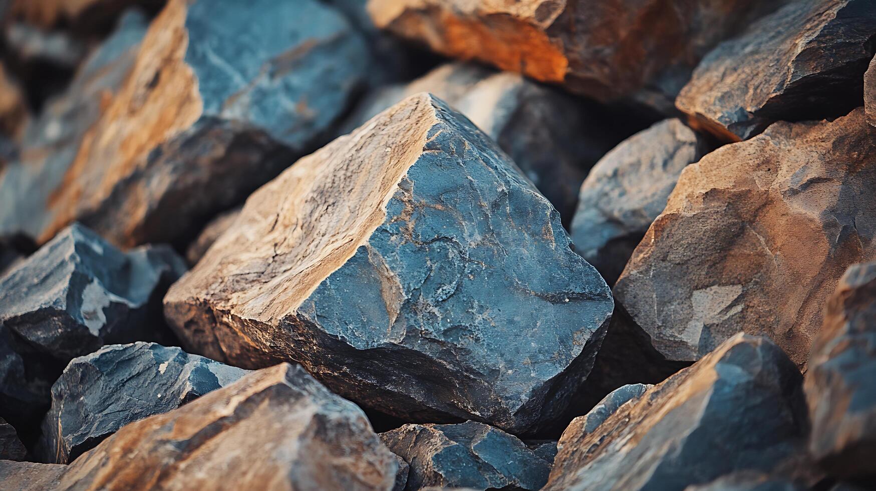 Detailed rock formations in shades of blue and brown, showcasing textures and patterns in natural rock composition. Beautiful and majestic rocks. photo