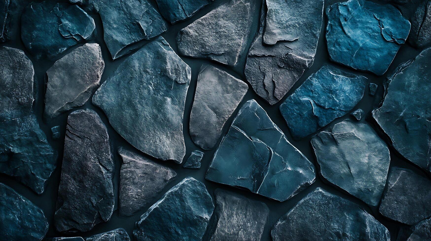 A captivating close-up showcases the rugged texture of various sized stones, arranged to form a visually textured surface. photo