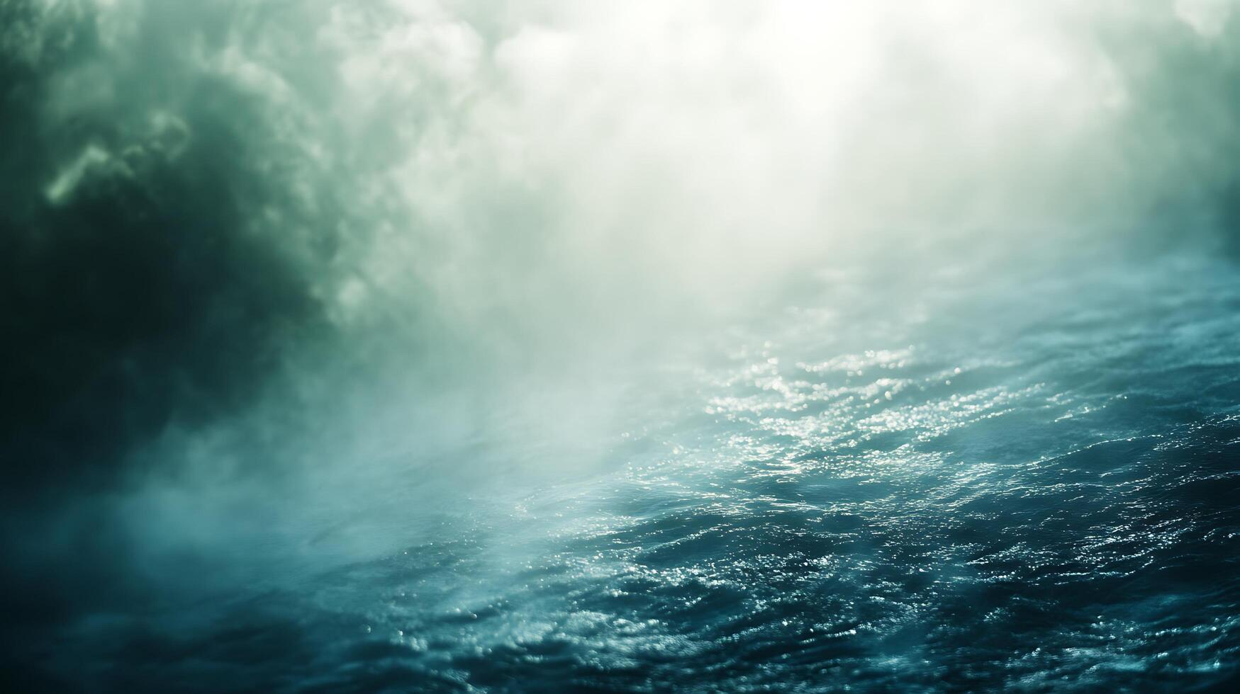 Moody sea, ocean waves under stormy skies and mist offer a captivating blend of light and shadow, capturing nature's raw beauty. photo