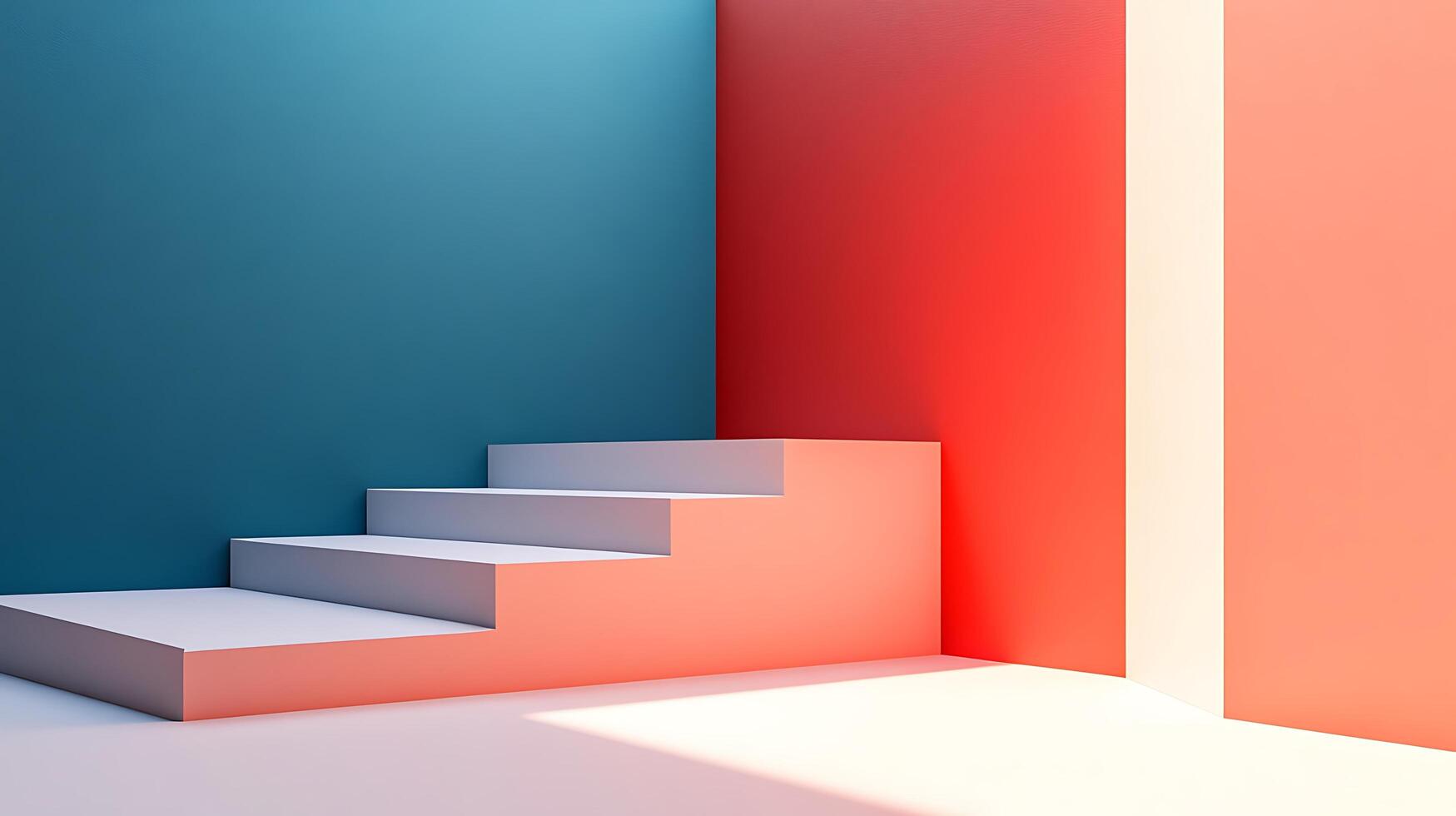 Minimalist geometric abstract of staircase against block wall backdrop. Perfect for product display or modern design concept background. photo