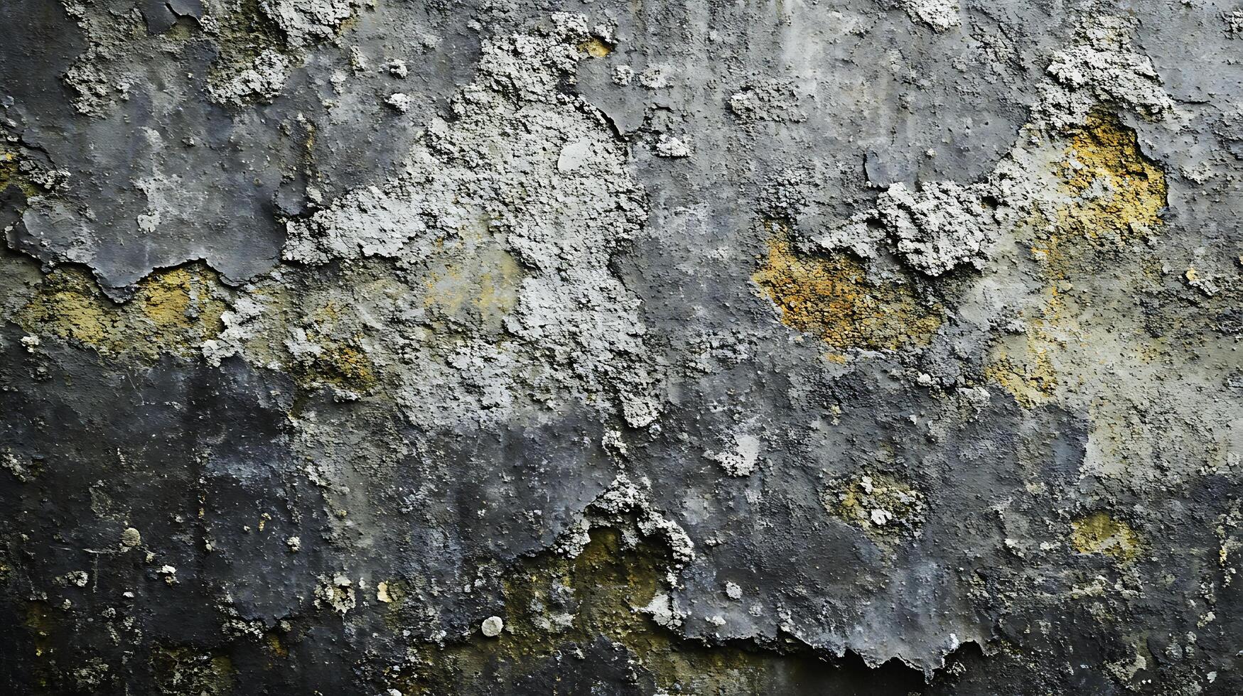 Abstract surface showcases a textured blend of gray, white, and hints of yellow, creating a unique pattern. Weathered wall with aged details. photo