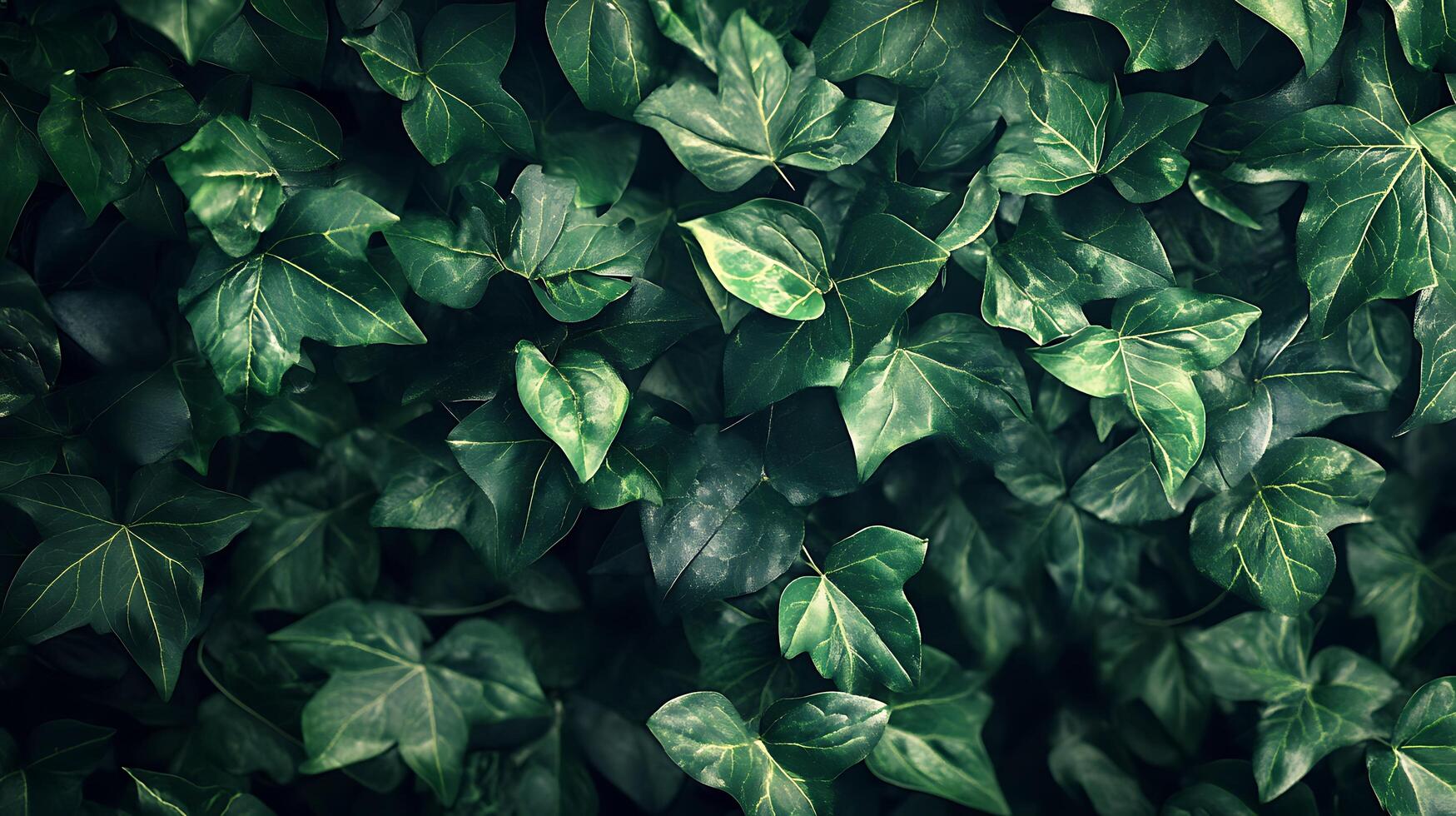 Lush green ivy leaves create a dense and vibrant natural tapestry, showcasing nature's intricate patterns and textures in a captivating display. photo