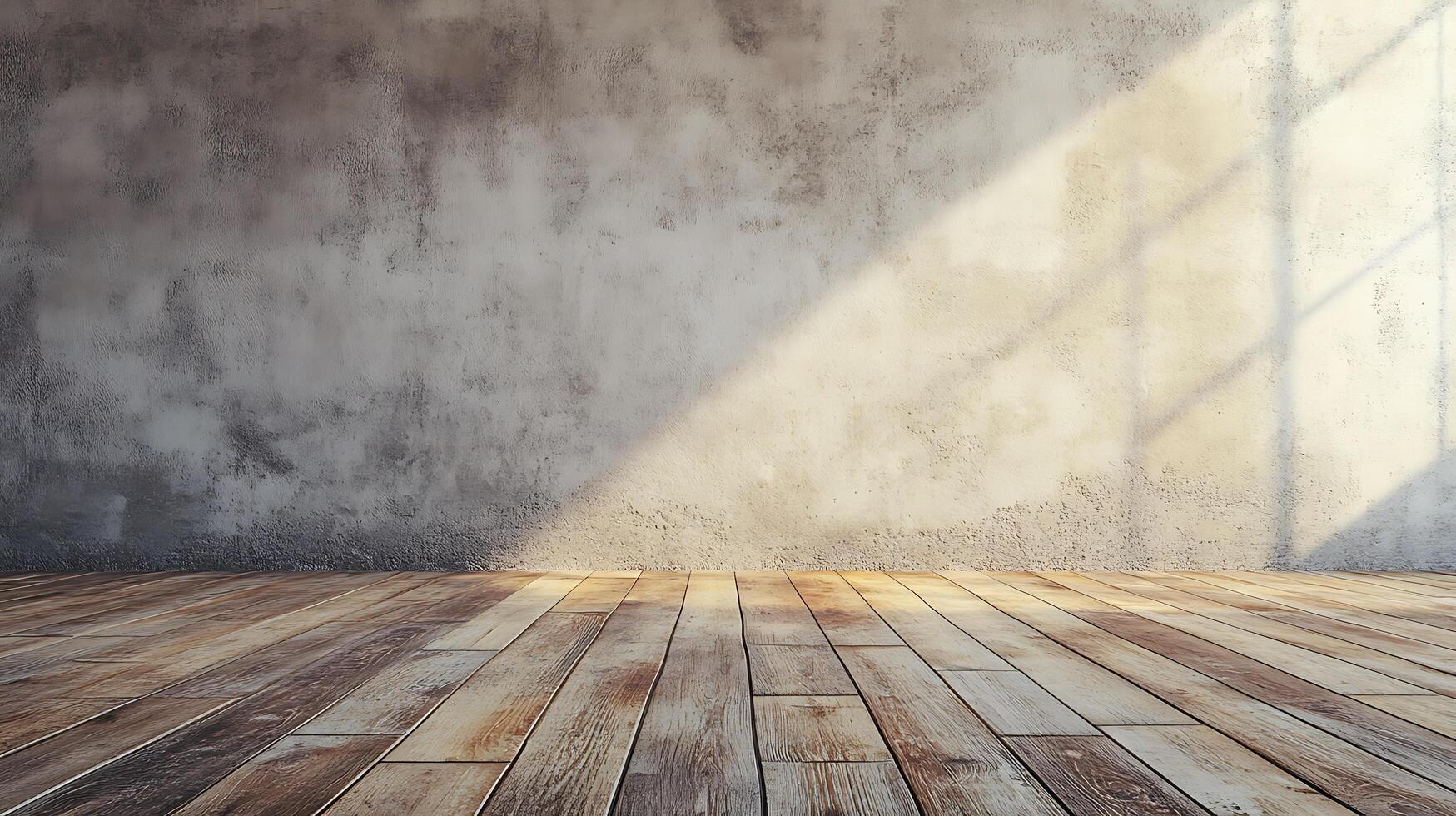 Minimalist room features a textured wall and warm wooden floor. A beam of light adds depth and creates a peaceful, natural ambience. photo
