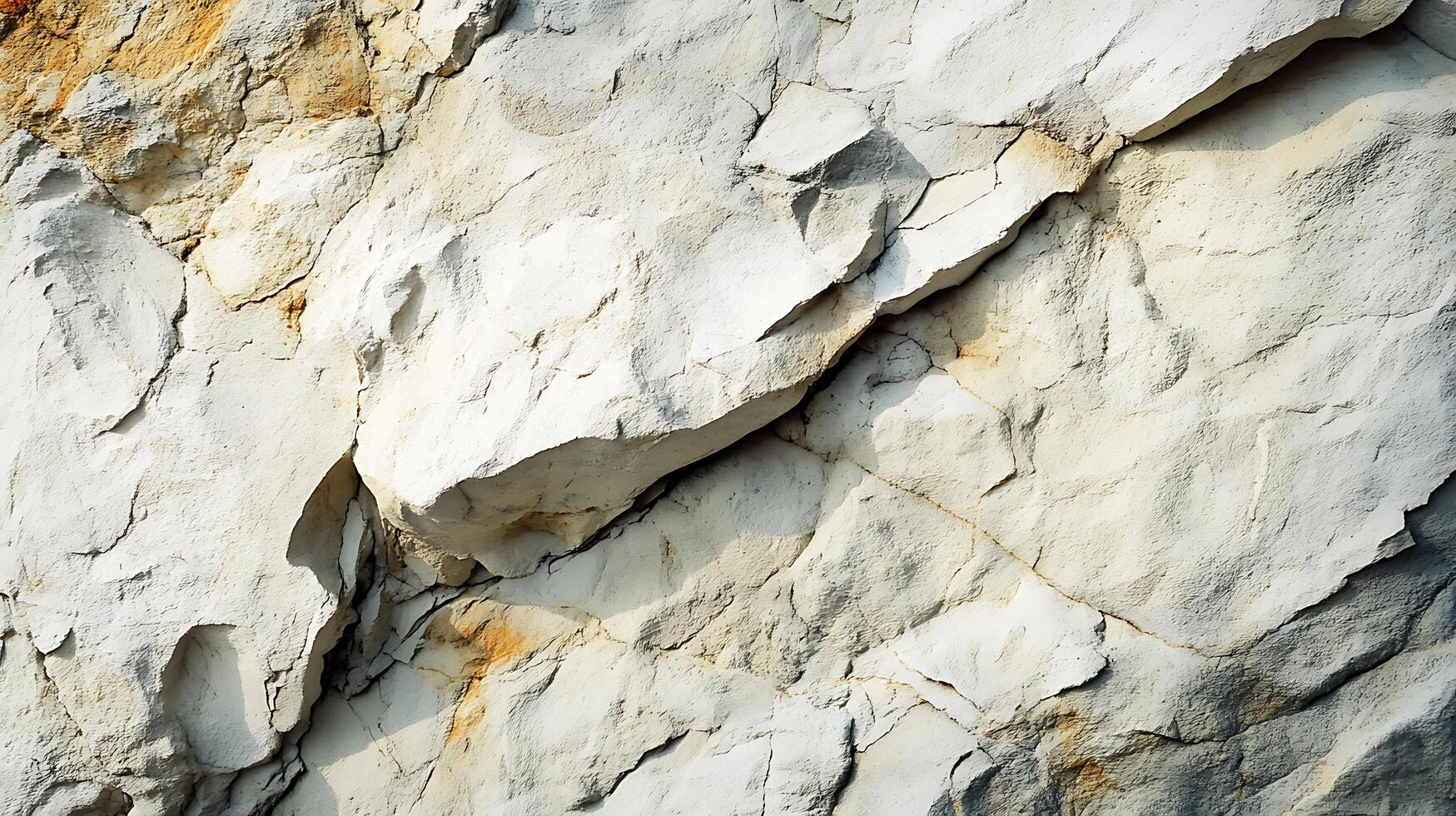 Close-up of a rock formation featuring pale, weathered stone with visible cracks and textures, highlighting the effects of time and nature. photo