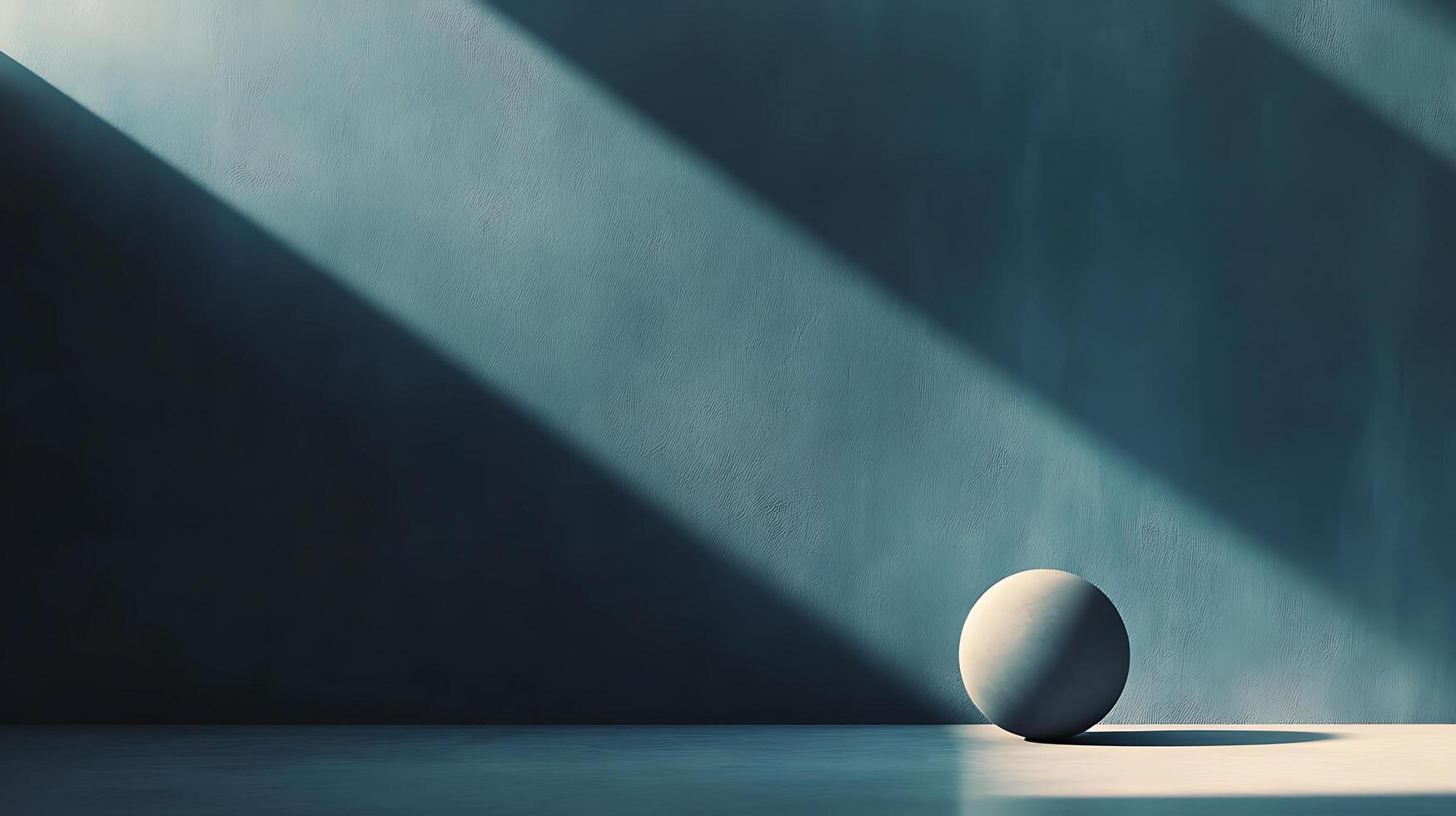 A sphere sits bathed in light against a textured wall, stark shadows cut through the scene, creating a minimalist, architectural feel. photo