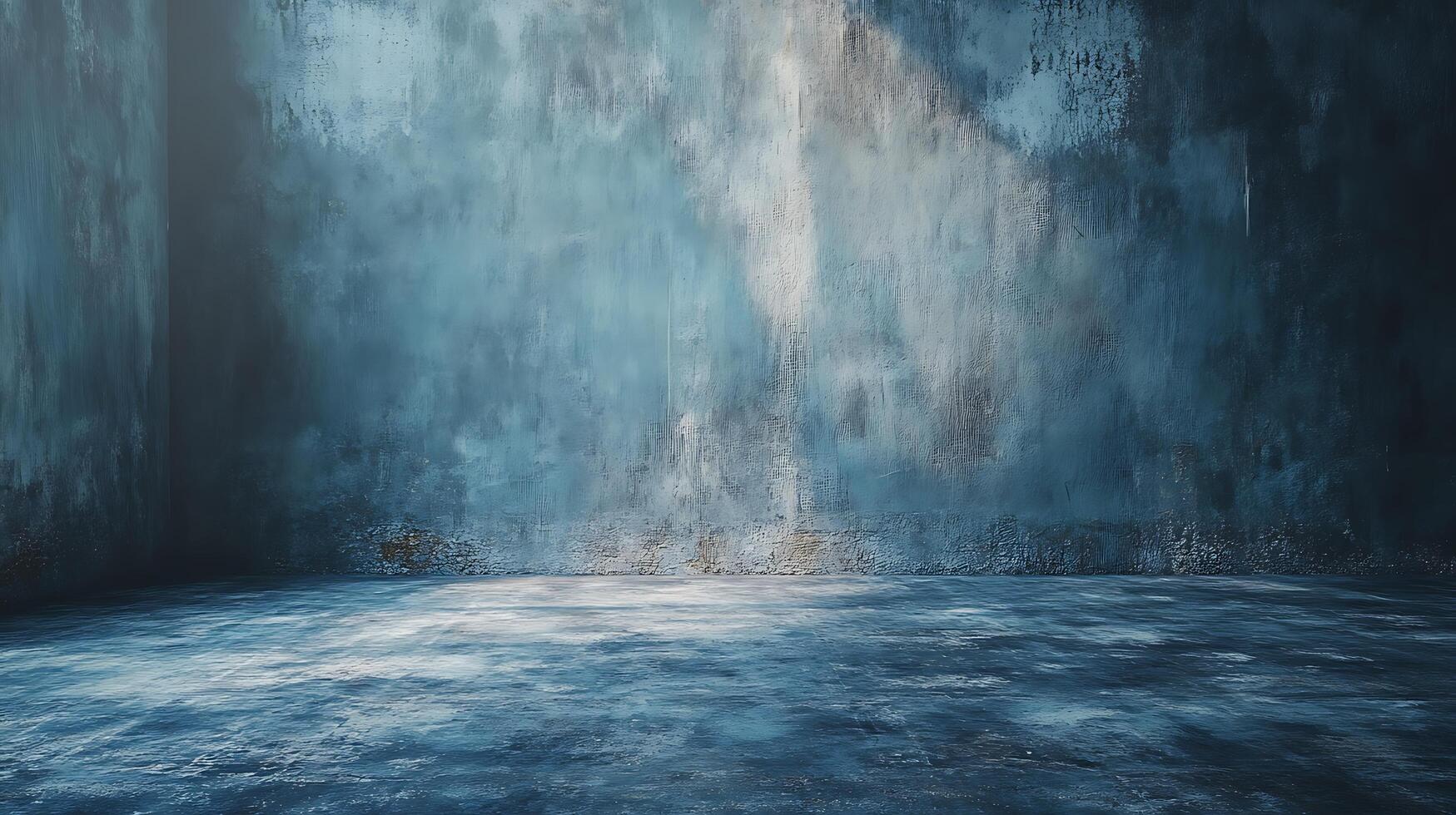Textured interior with blue-gray wall paint. Evokes an aged and atmospheric feel. The light streaks highlight the surface details. photo