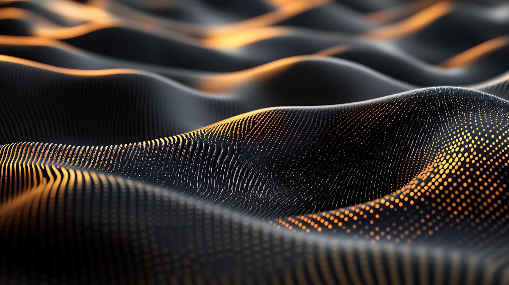 Abstract dark waves pattern background with gold dot lights creates a modern futuristic and elegant aesthetic, perfect for visual. photo