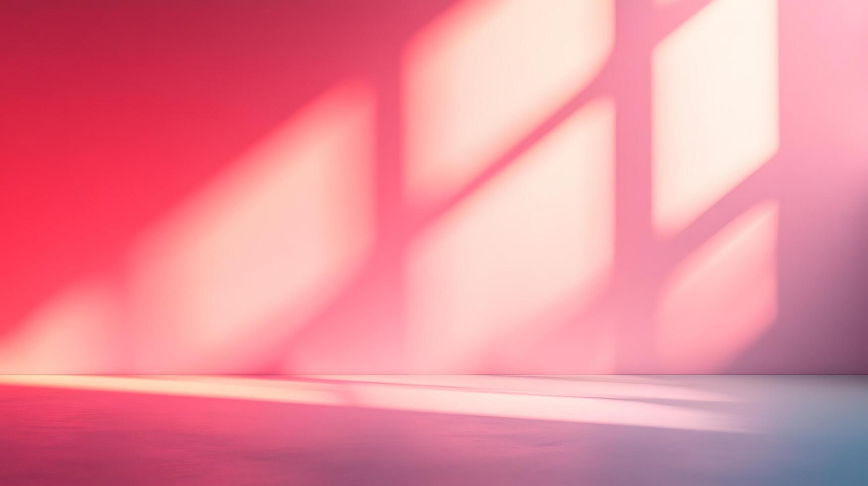 A rosy pink studio interior illuminated by patterned light creates a serene and inviting backdrop for creative projects. photo