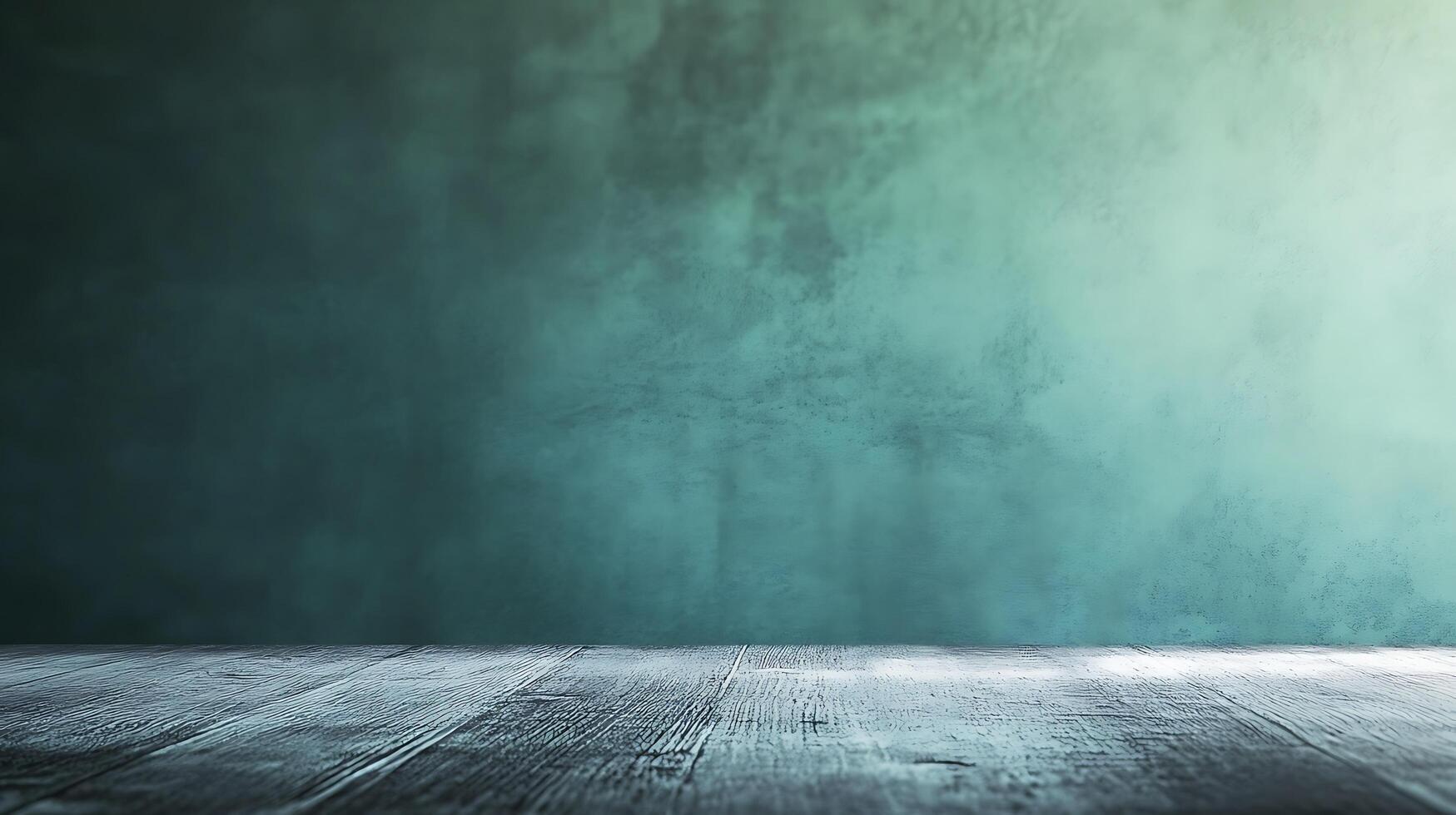 Abstract turquoise background featuring a rustic wooden surface. A minimalist and atmospheric studio set, inviting creative applications. photo
