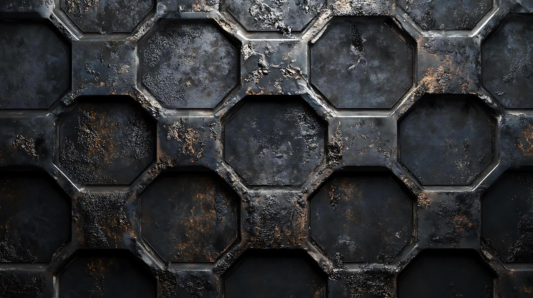 Textured industrial panel. Octagon modules connected with square elements. Corroded metal surface, grunge design and dark weathered appearance. photo