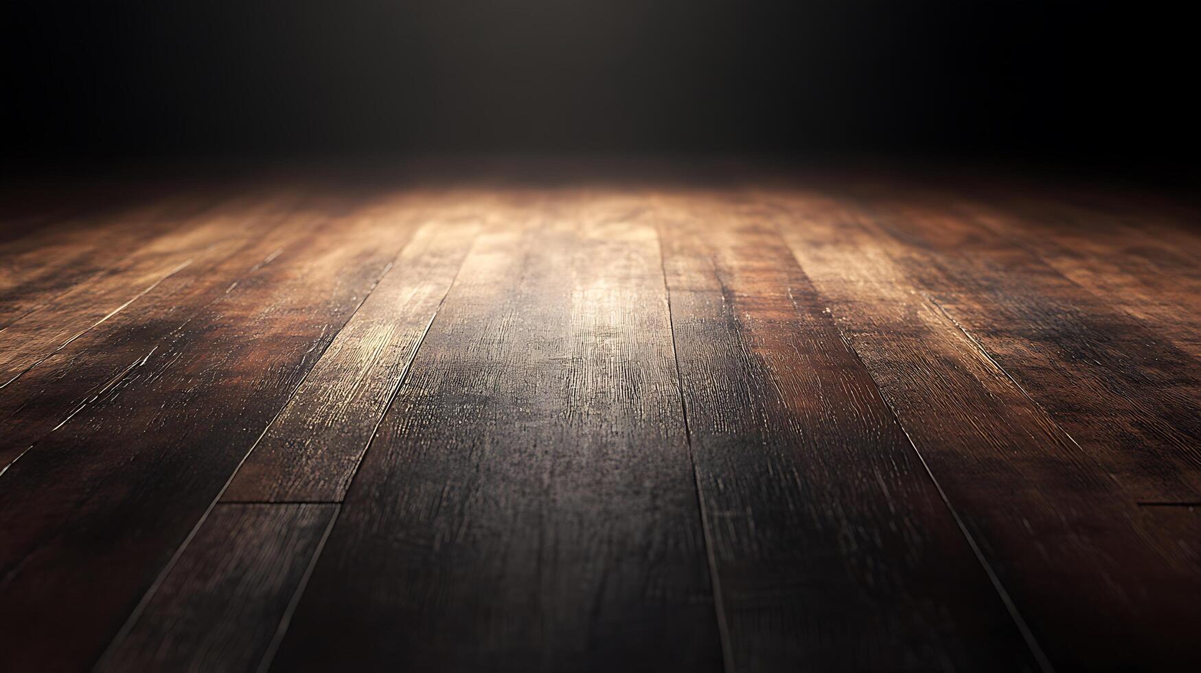 Close-up of a pristine wooden floor with rich textures and a dark, inviting ambiance, perfect for showcasing products or designs. photo
