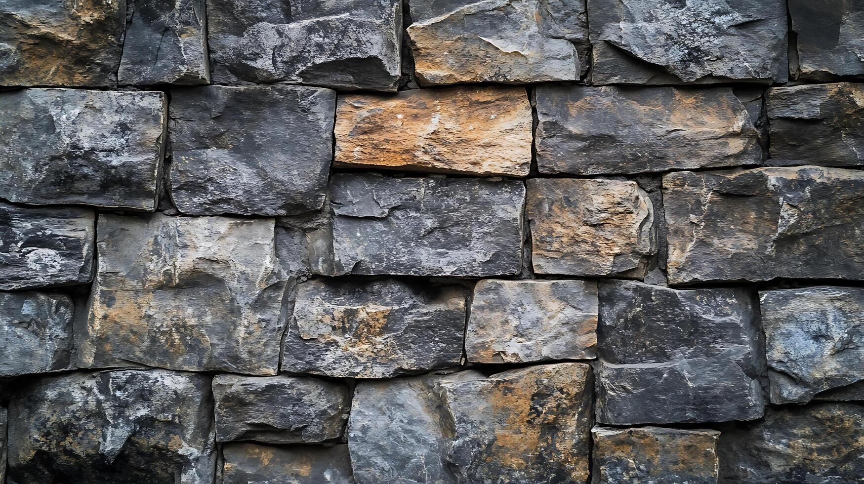 Solid brick wall surface, textured rock structure of stone masonry, weathered facade of a house, gray stone, textured background. photo