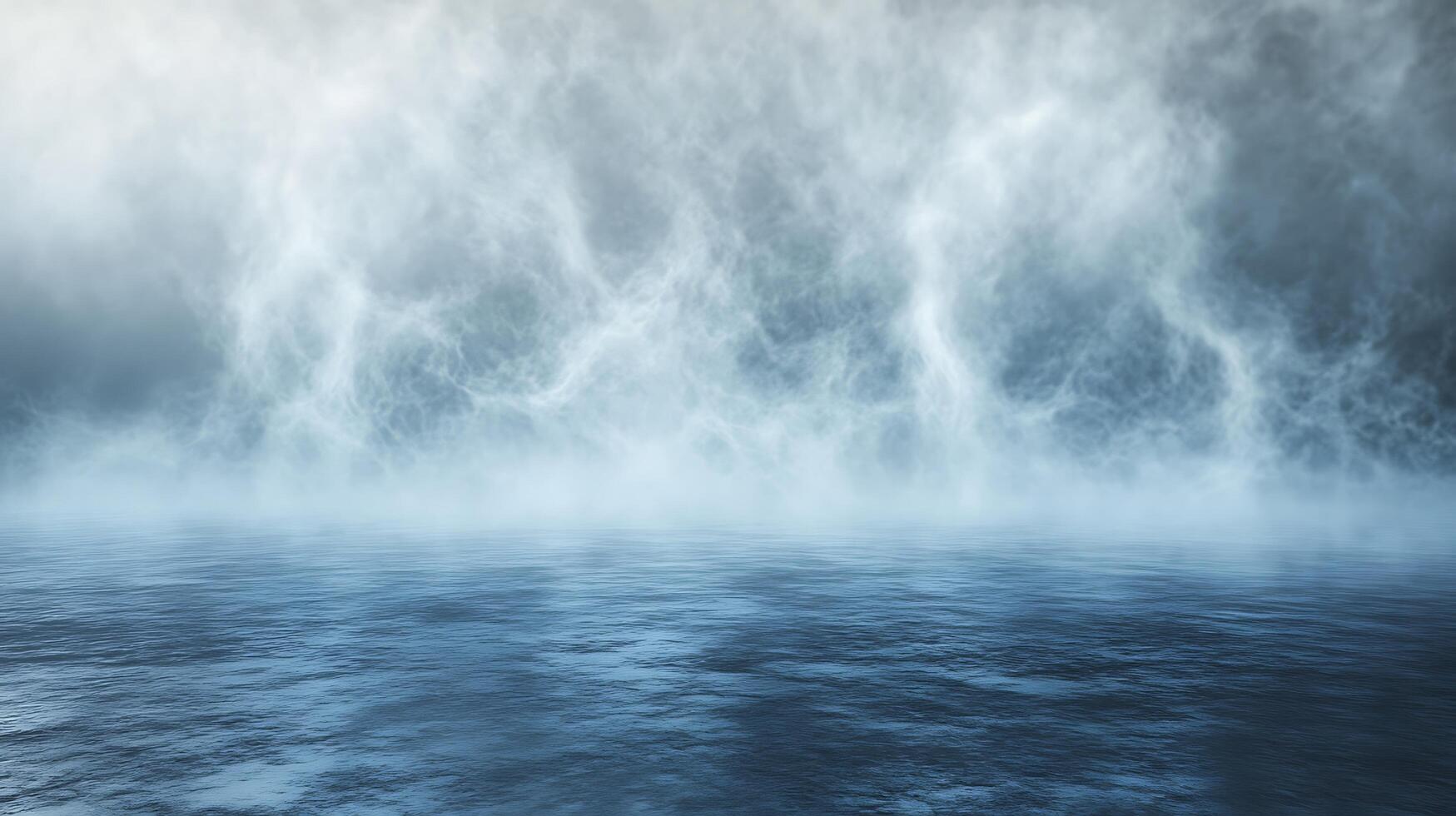 Misty ocean expanse with an ethereal ambiance created by fog, setting a serene and mysterious tone. A vast, tranquil, moody landscape. photo