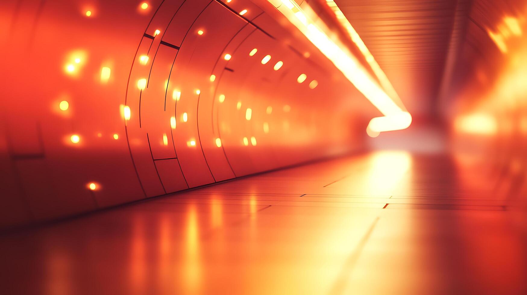 Abstract futuristic corridor with glowing lights. A tunnel with a perspective view and warm illumination. Geometric forms and a dynamic feel. photo