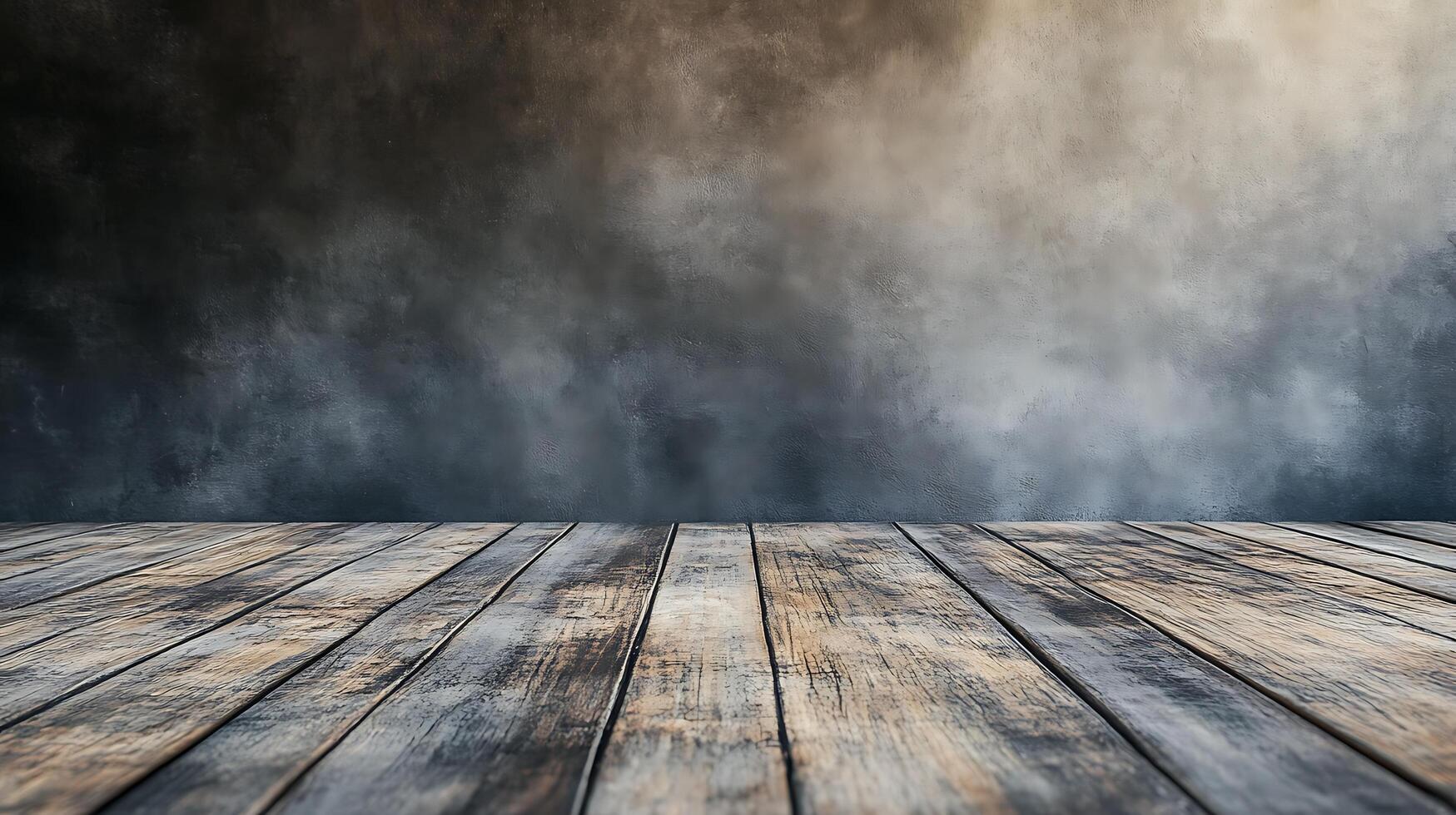 Rustic wooden floor against a textured backdrop, perfect for product displays and atmospheric compositions. Ideal for photography and staging. photo