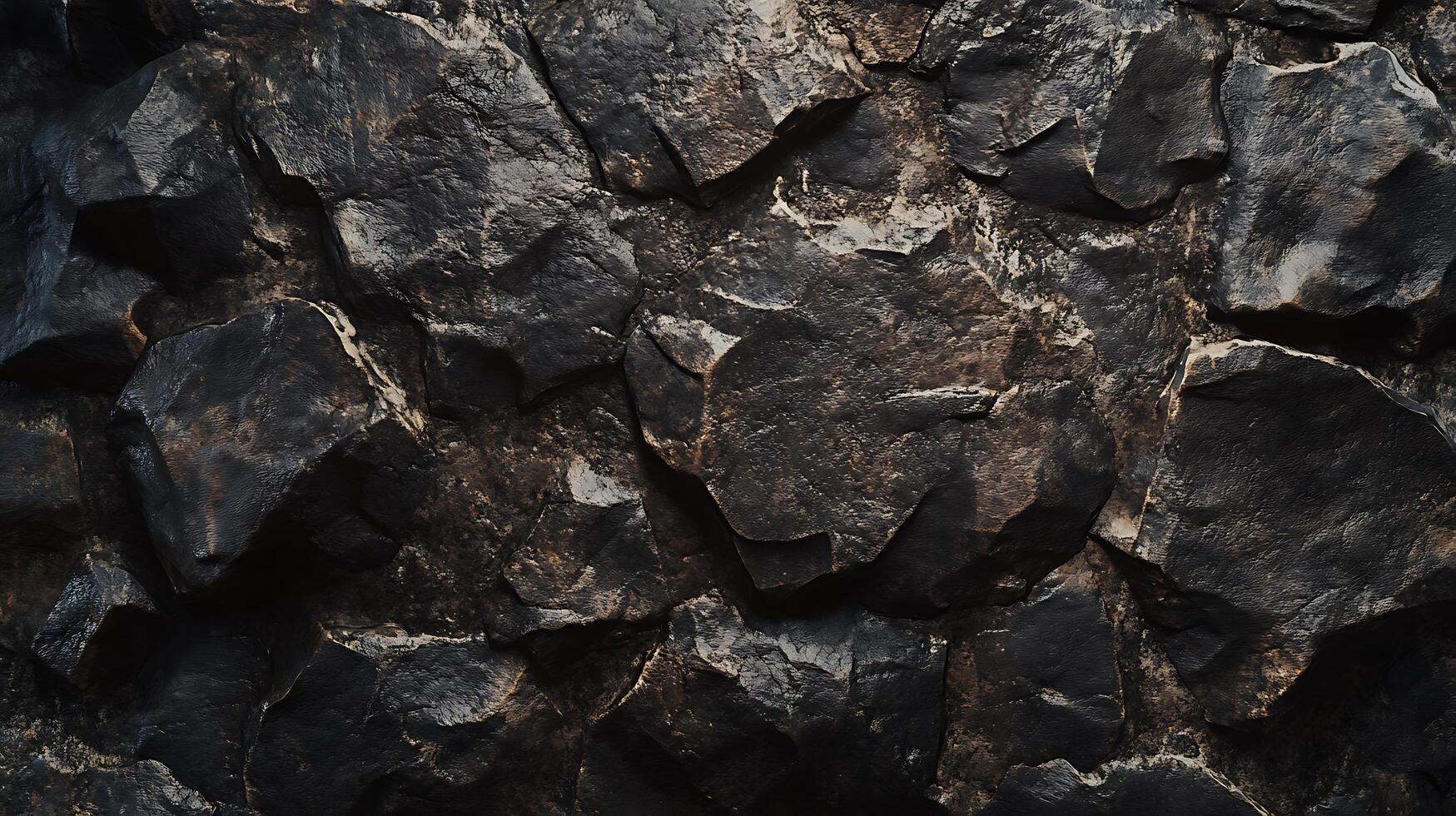 Detailed texture of a rugged dark rock surface, revealing its rough edges and weathered appearance. Perfect for natural backgrounds. photo
