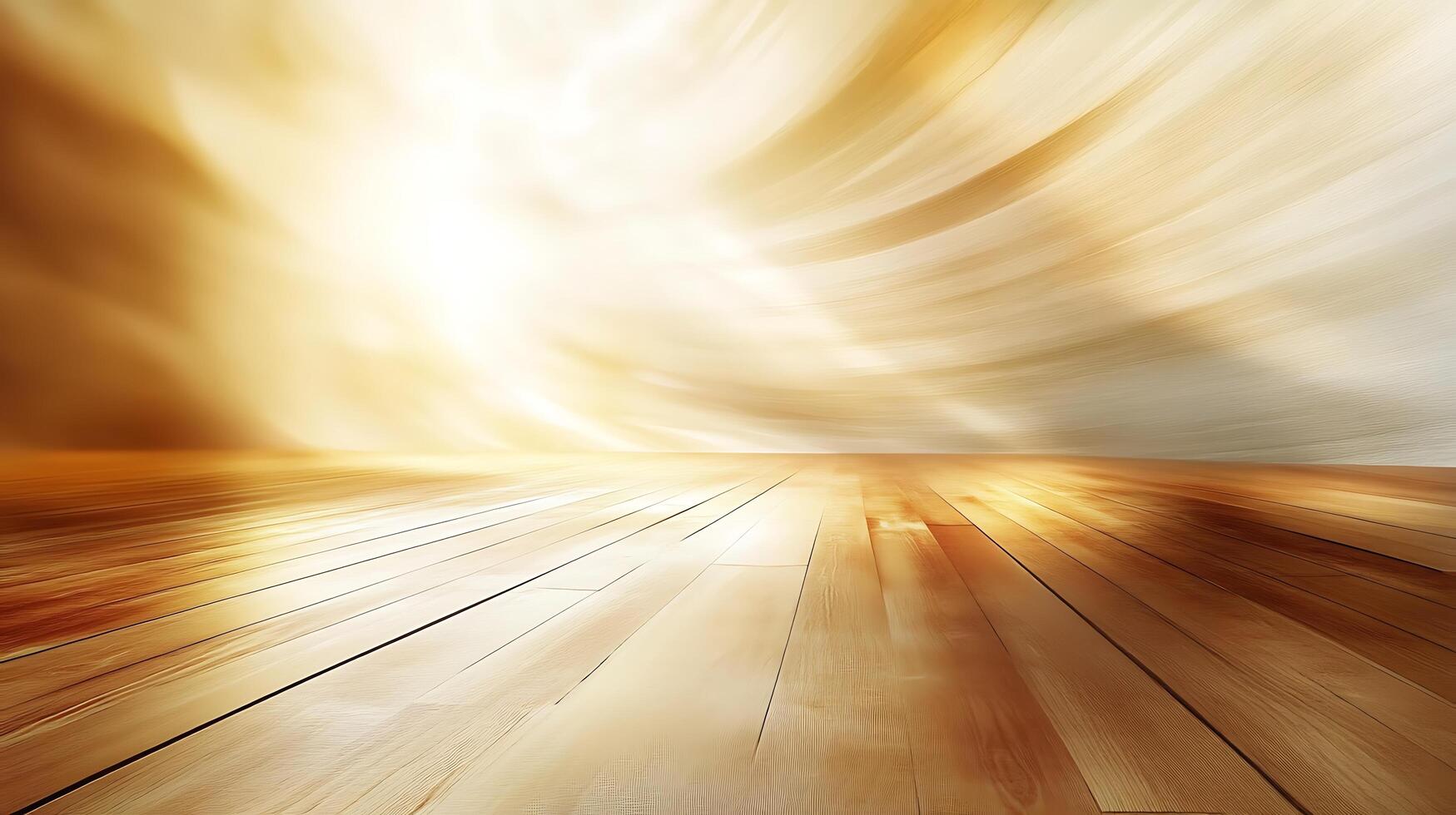 Abstract golden hues with a warm, inviting glow reflecting off a wooden floor. Evokes a sense of elegance and timeless beauty in decor. photo