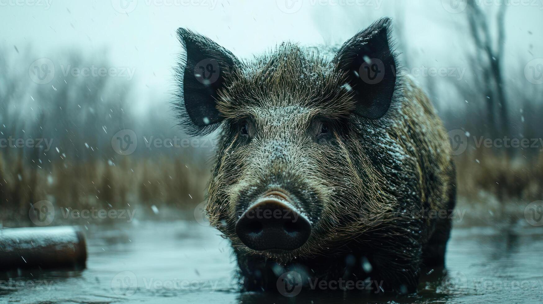 Wild Boar in Snowy Landscape photo