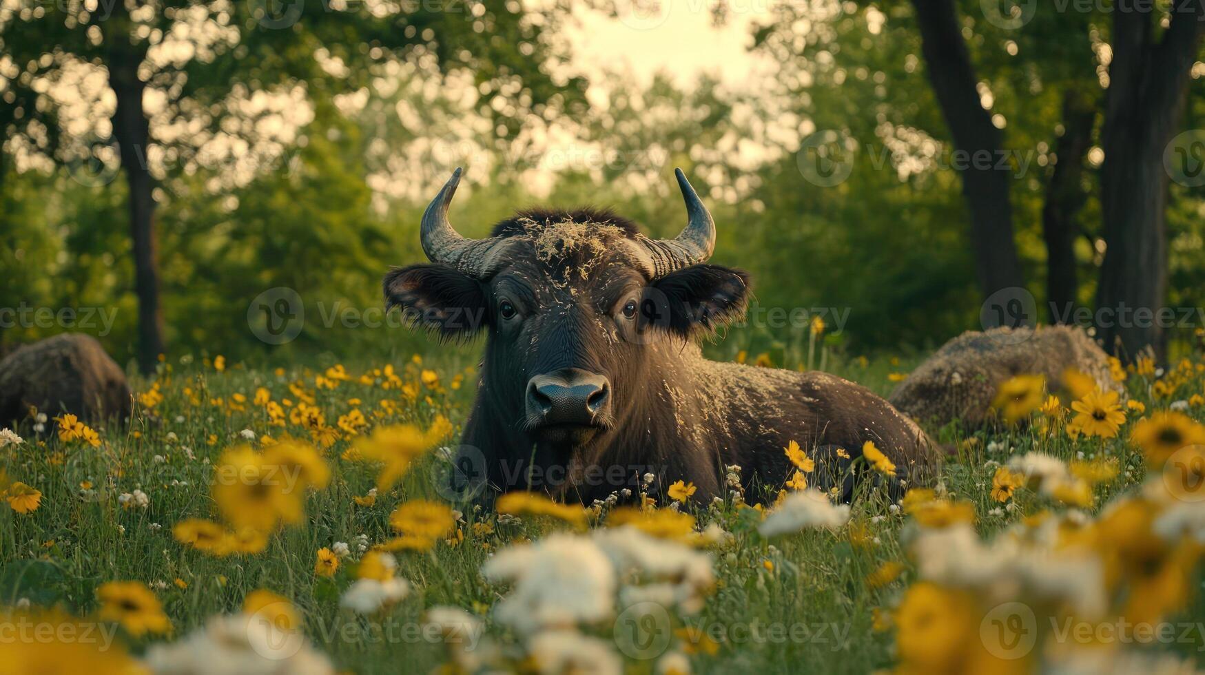 Wild Buffalo in a Field photo