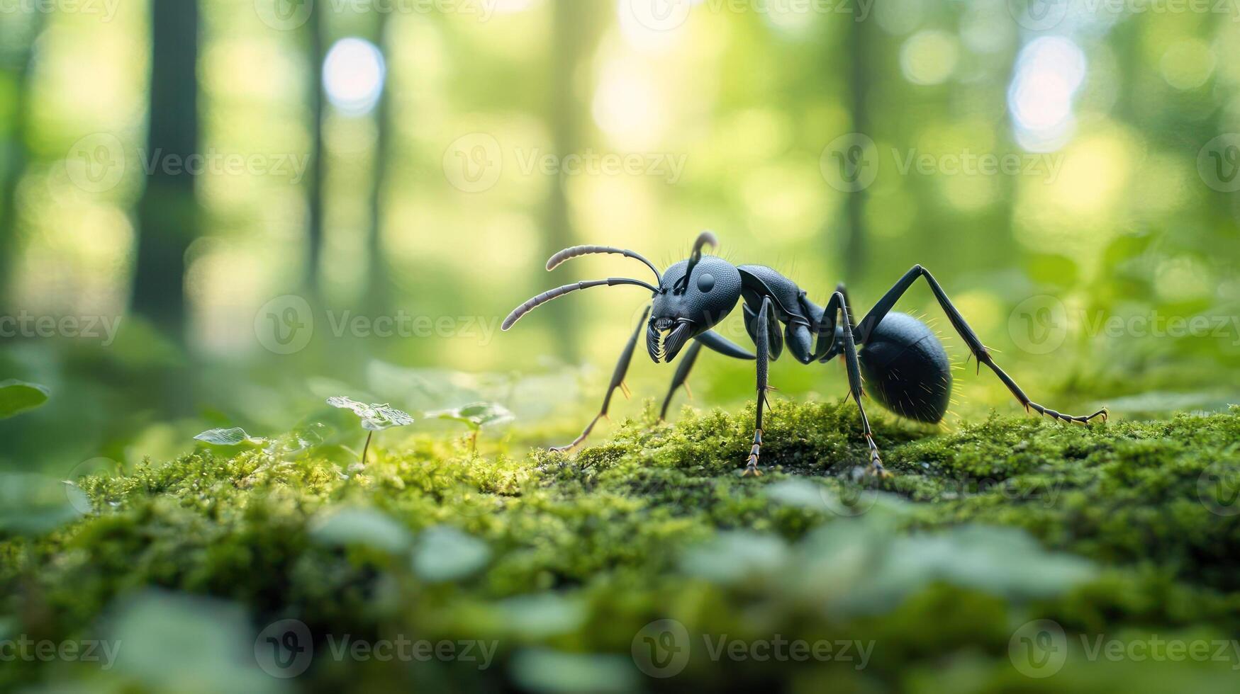 Ant on mossy forest floor photo