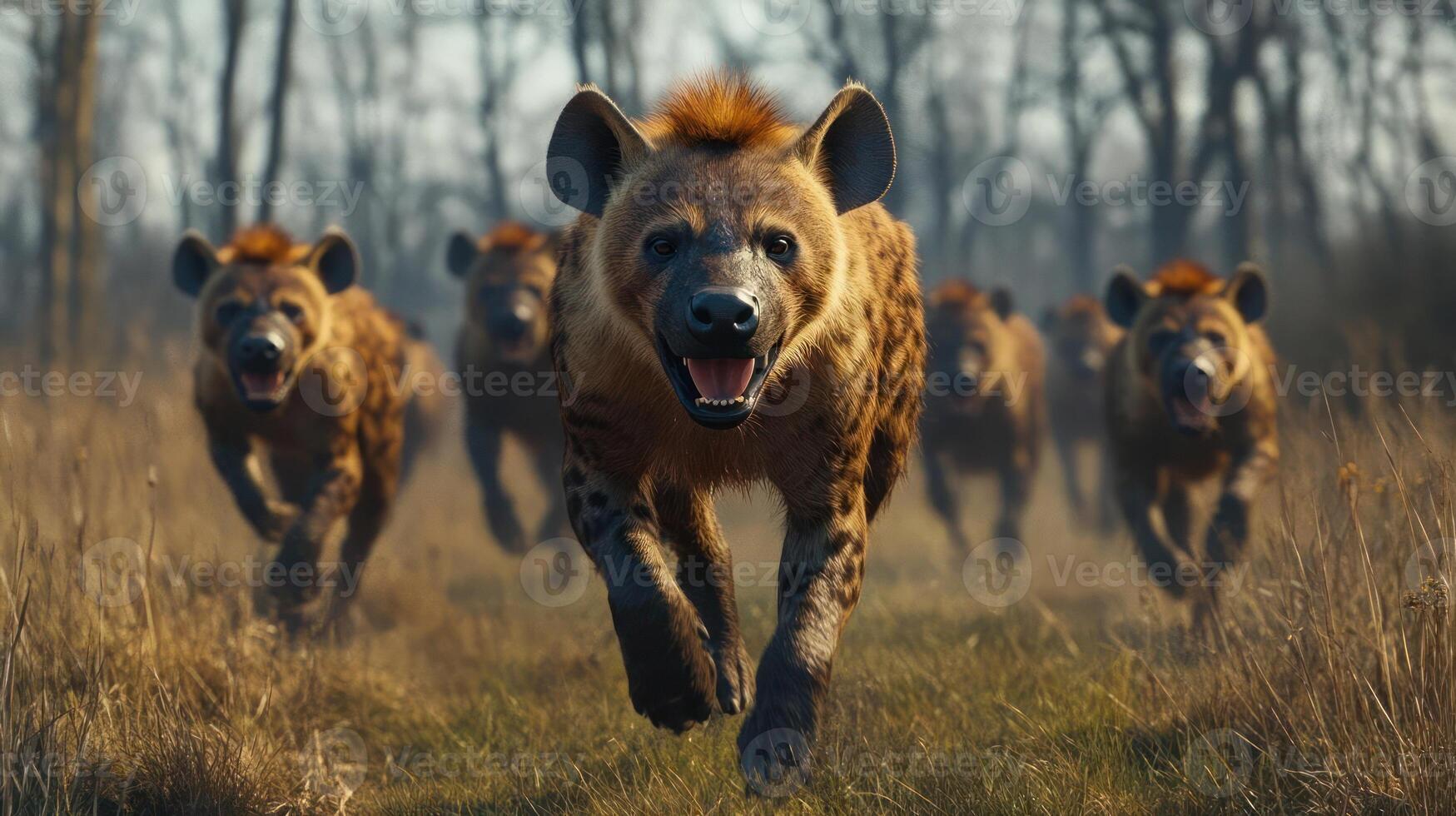 Hyenas Running in Field photo