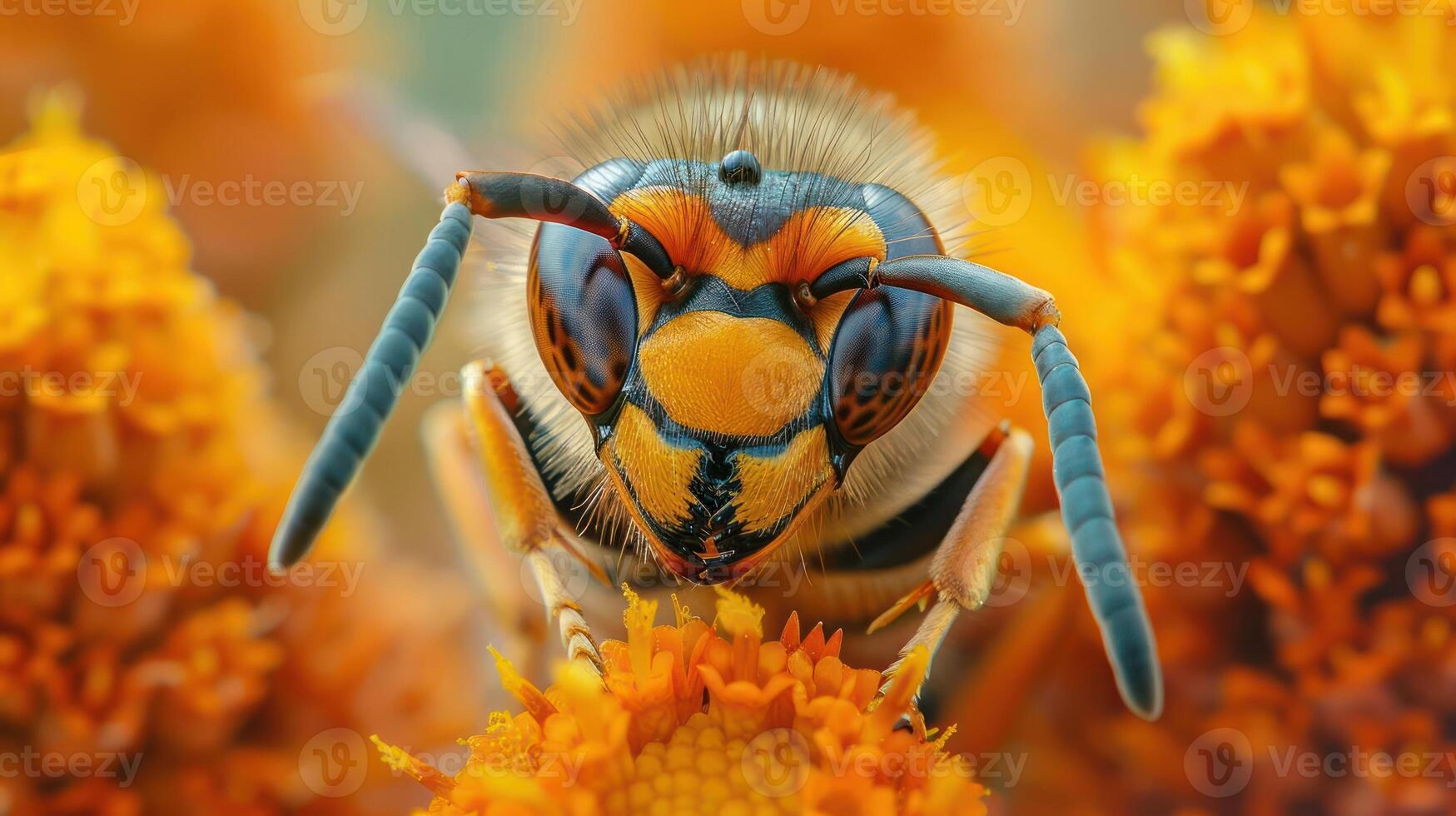 A close-up shot of a bee on a flower photo
