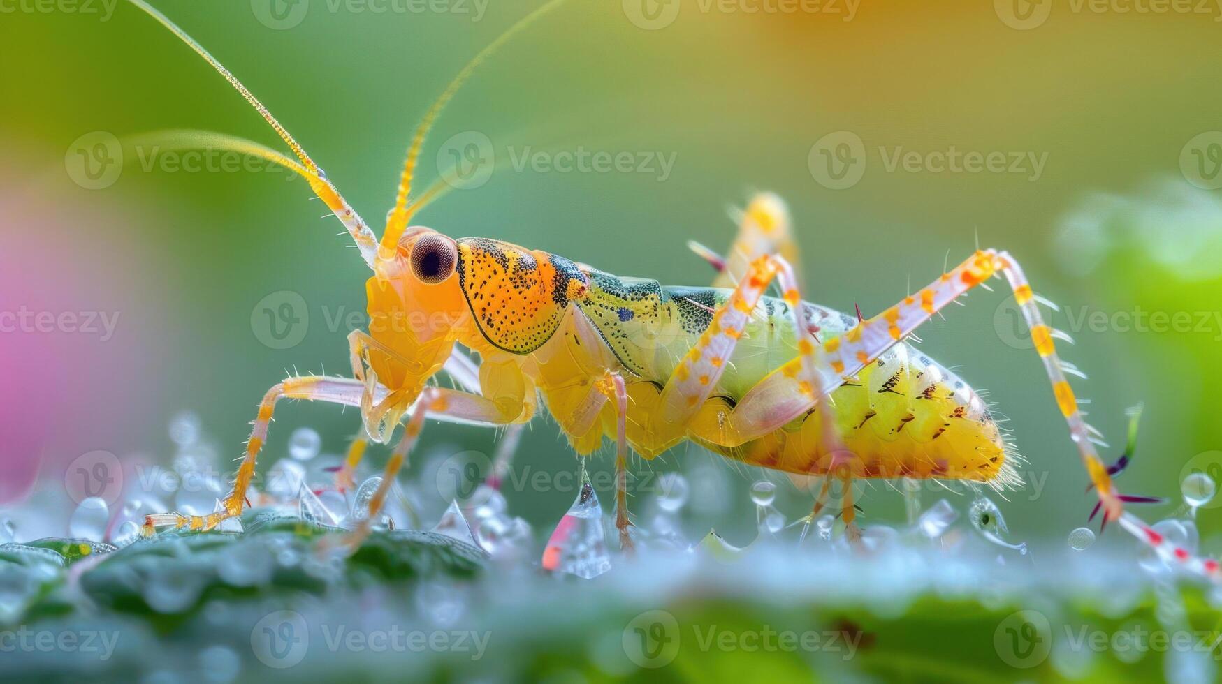 A close-up of a grasshopper on a leaf. photo