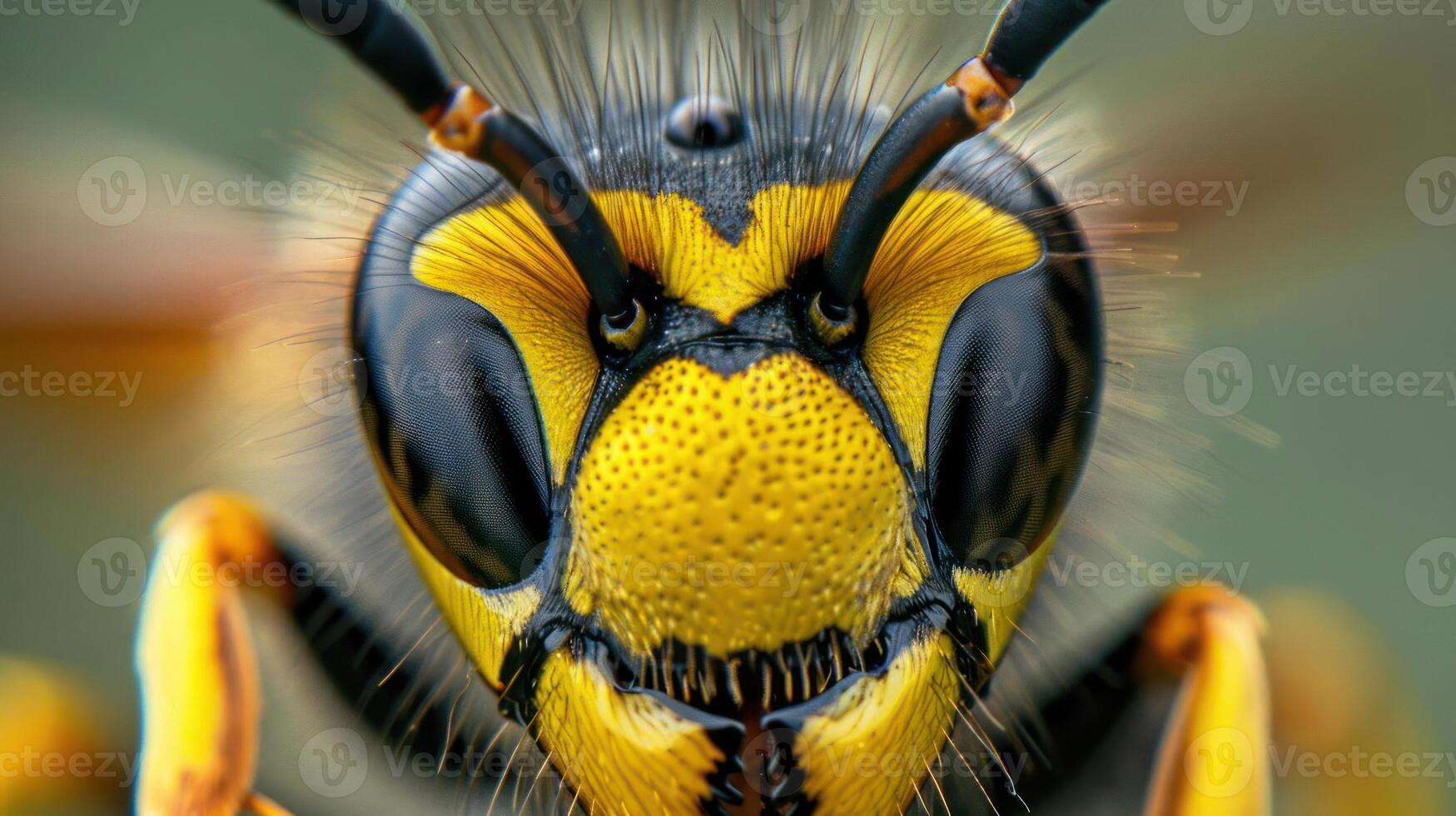 A close-up of a wasp's face. photo