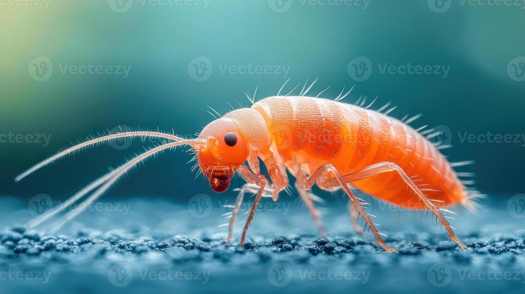 Close-up of a small orange insect with long antennae photo