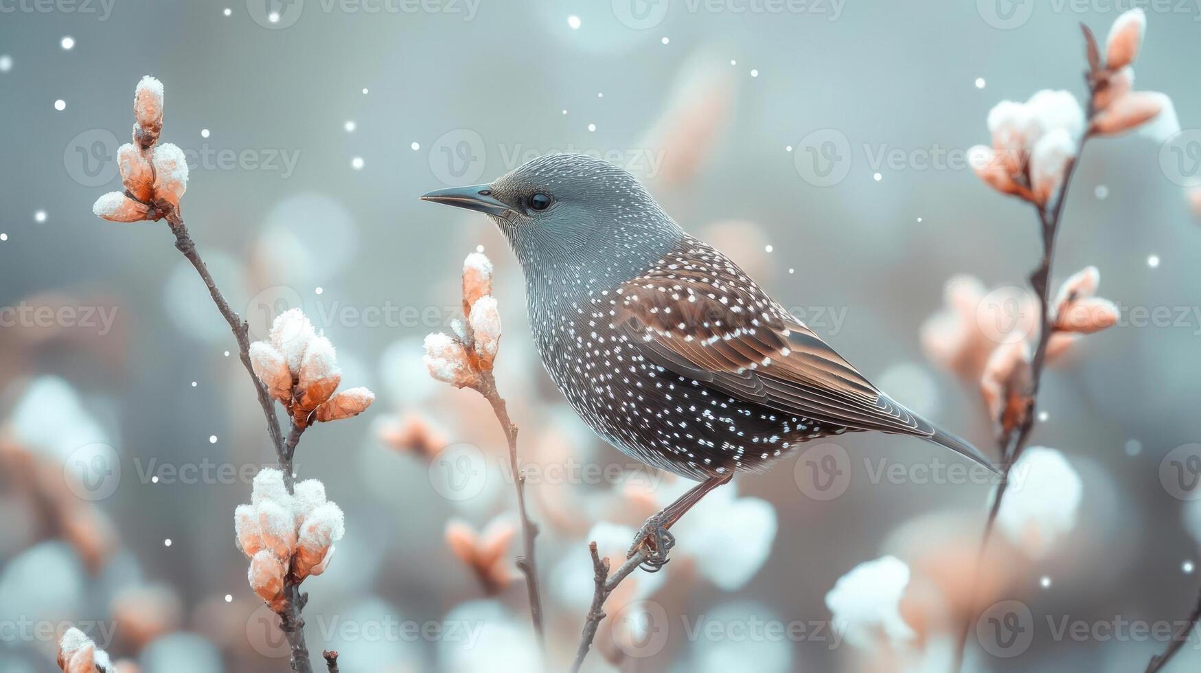 Bird on a branch with snow photo