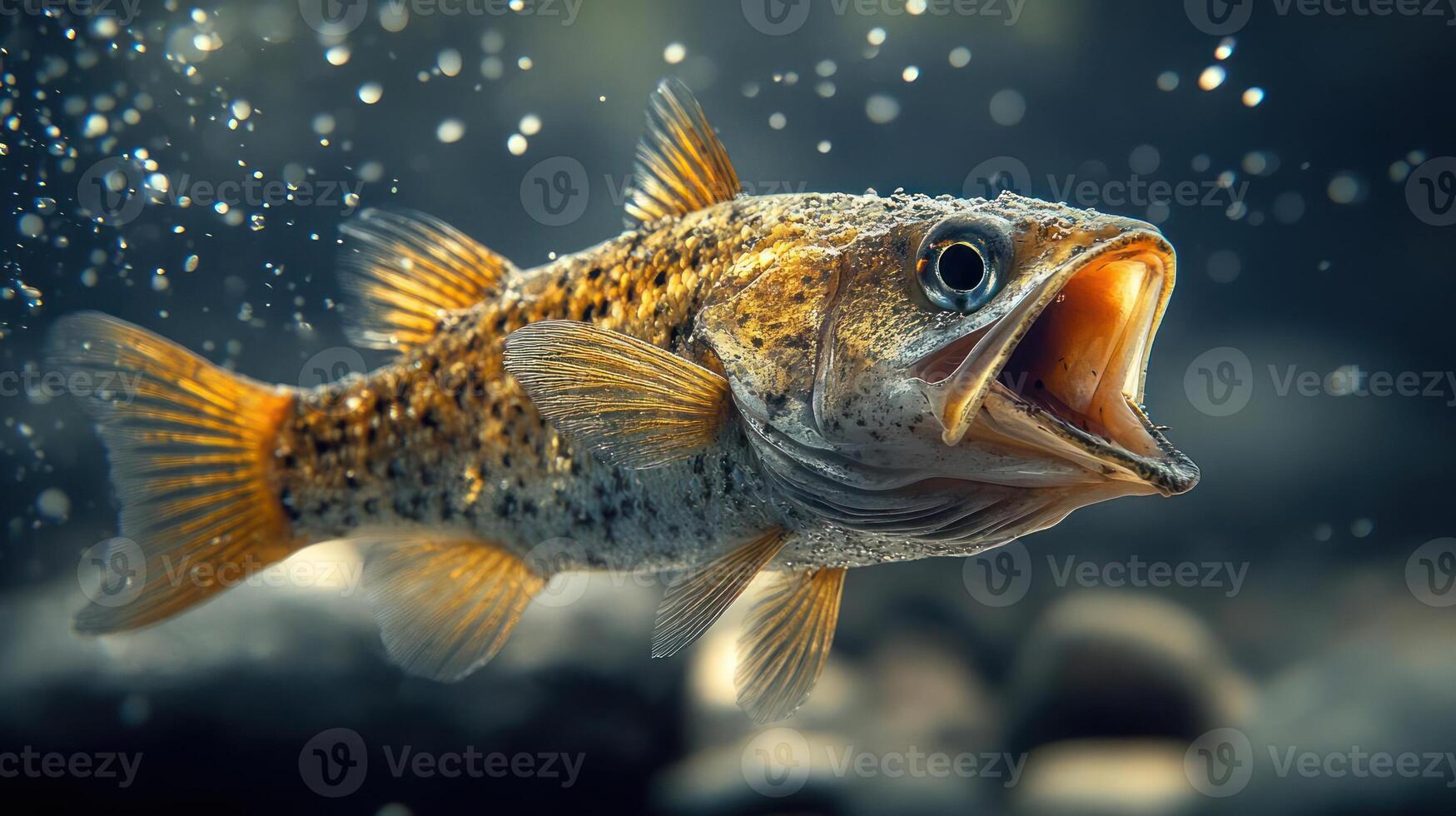 a close-up of a fish with its mouth open photo
